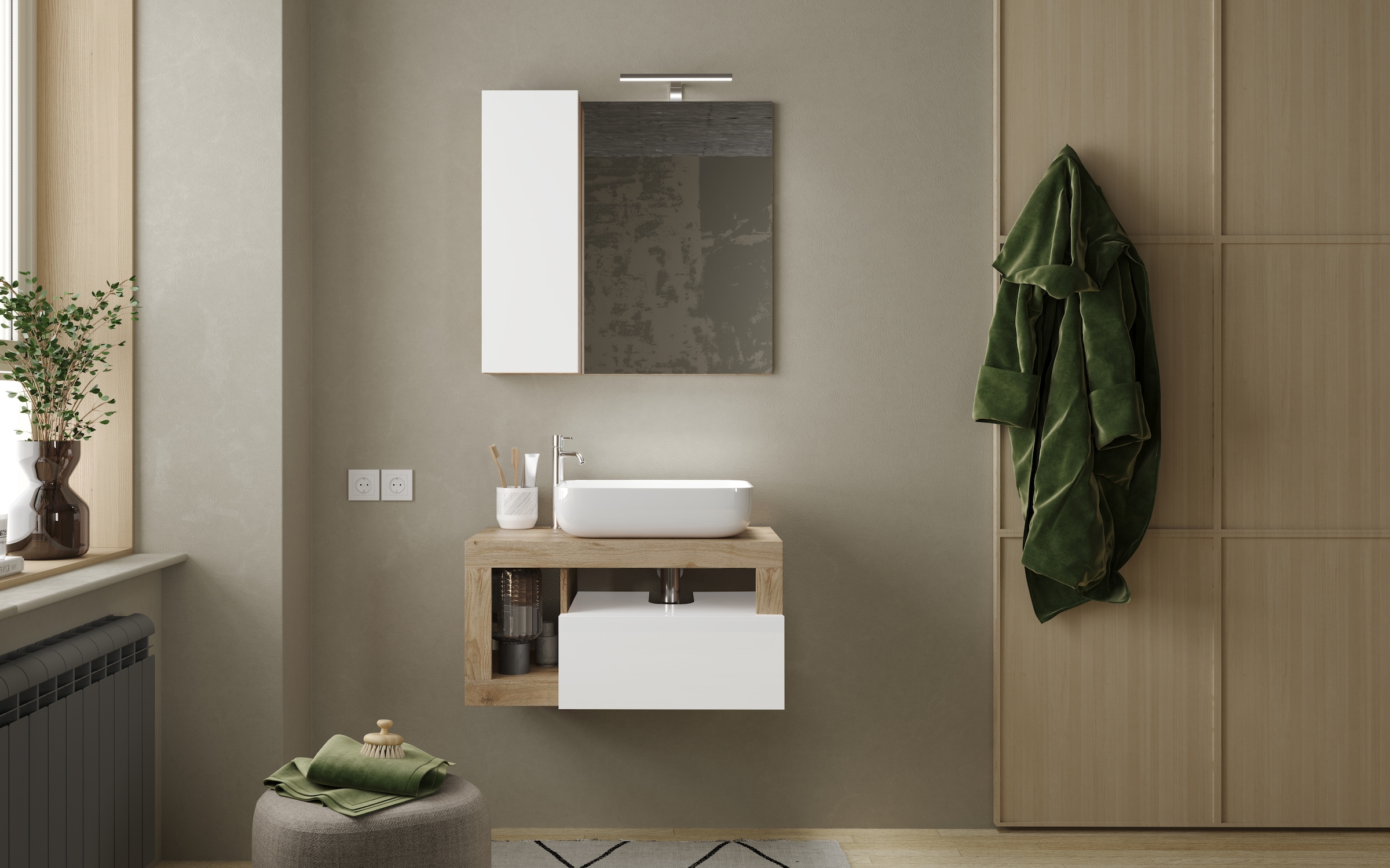 welltime Waschtisch »Hamburg« 1 Schubkasten, Breite 79 cm, Soft-Close, inkl. Keramik-Aufsatzbecken