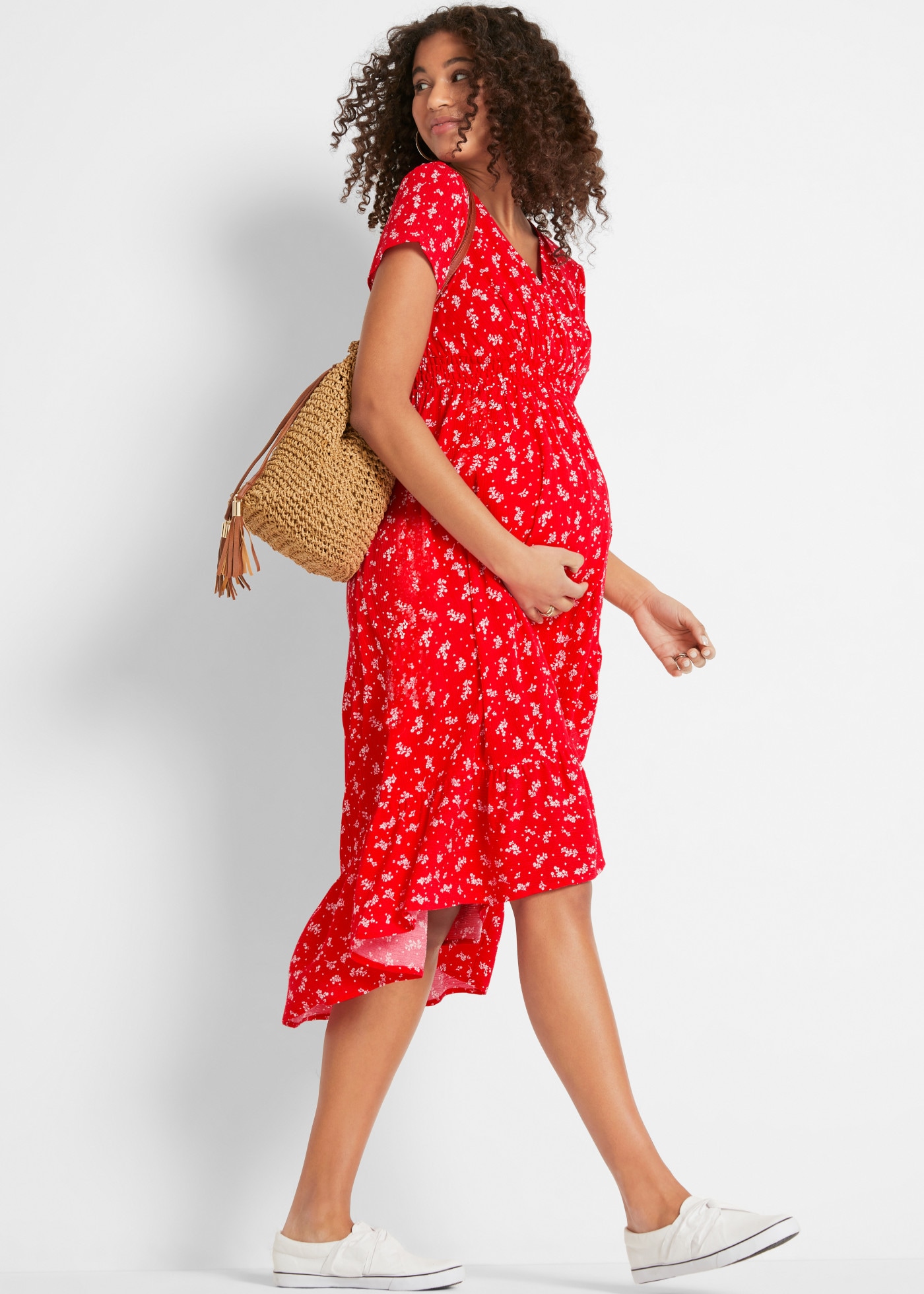 bonprix Robe de maternité longueur couvrant le mollet, décolleté en V profond avec effet cache-cœur