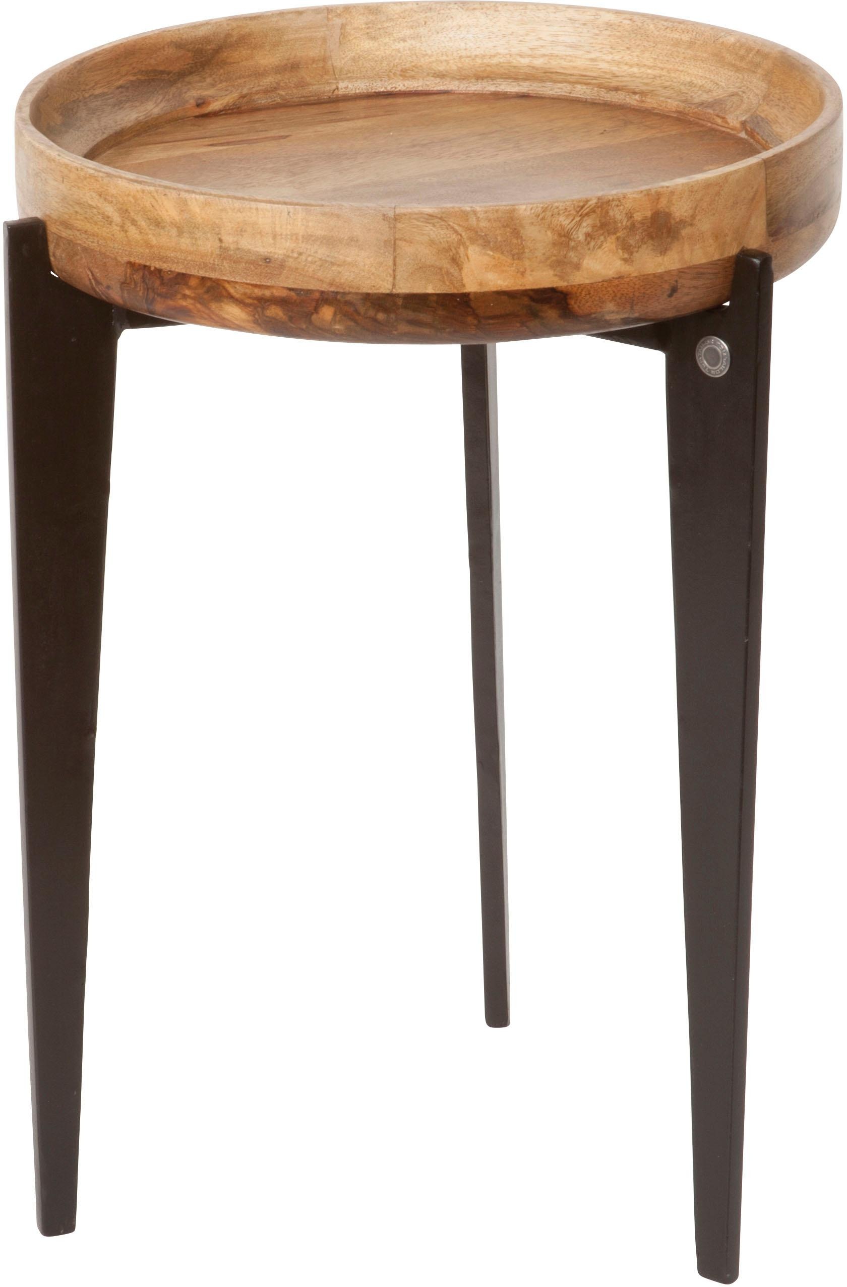 SIT Table d'appoint »Ø 40 cm Mangoholz mit Tablettfunktion & Metallgestell« Plateau de table amovible également utilisable comme un plateau pratique