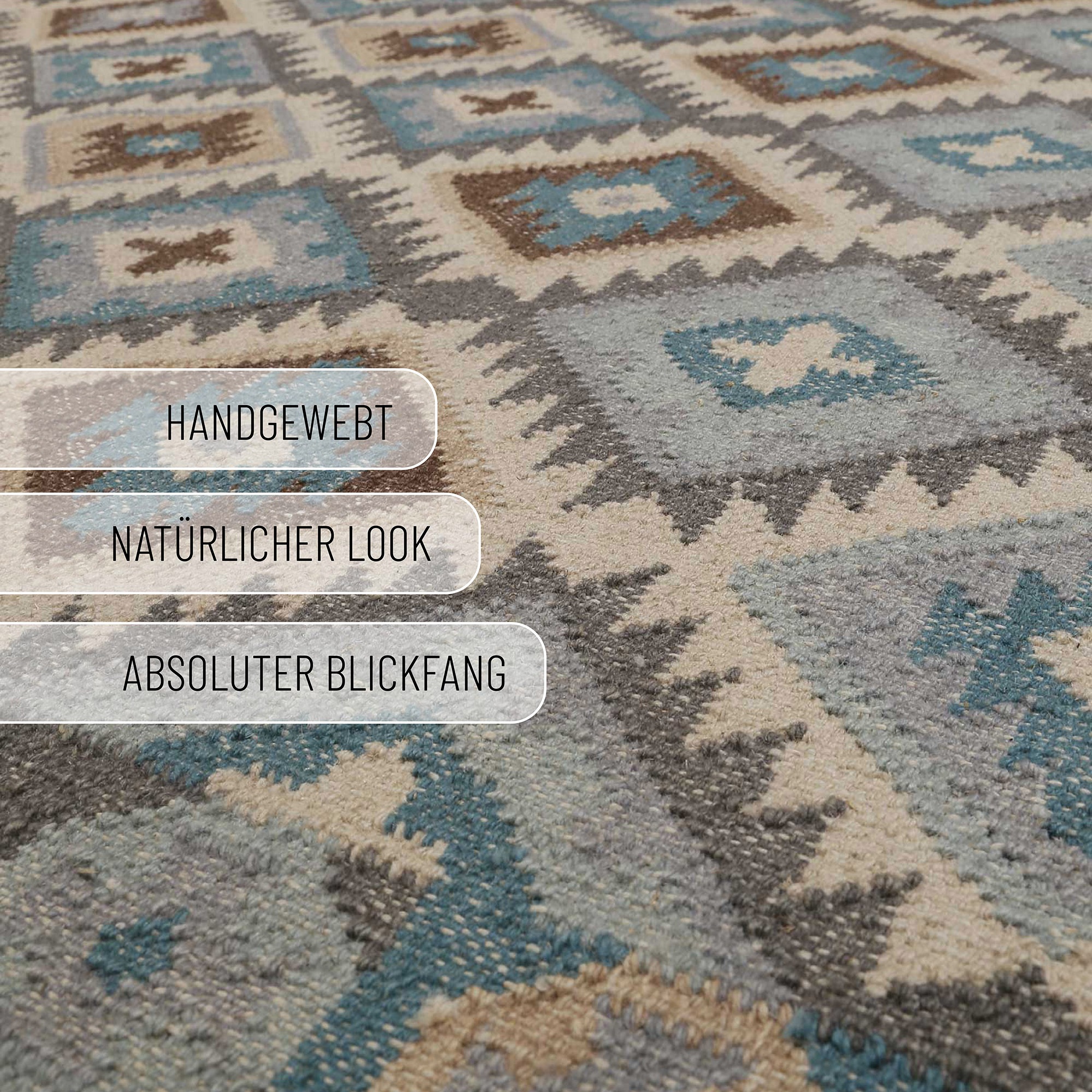 Green Looop Tapis en laine »Migny« Rectangulaire 5 mm Höhe Fransen, Kelim, handgewebt, Natur, Wohnzimmer, Schlafzimmer, Raute