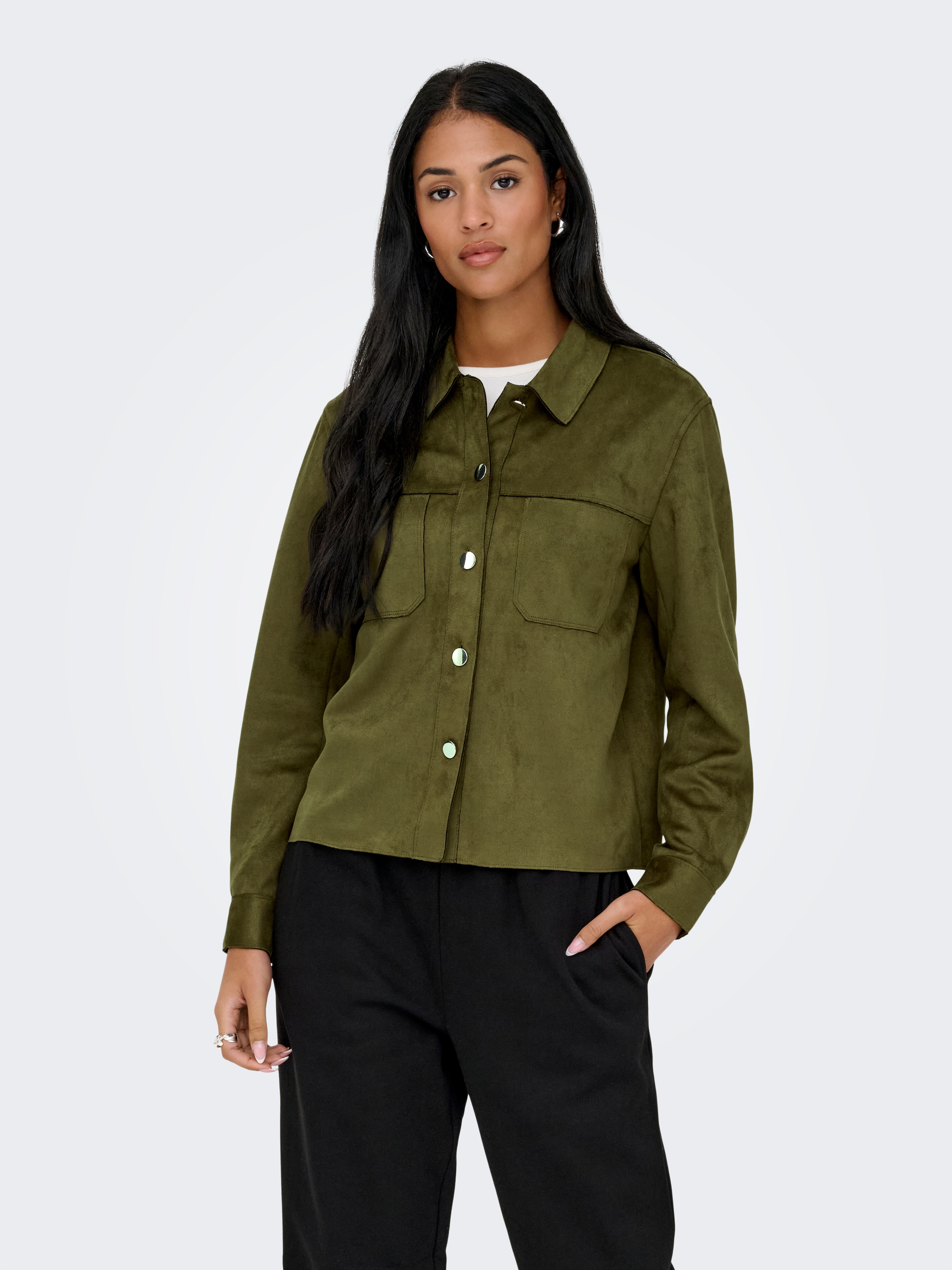 ONLY Blouse chemise »ONLMIRA L/S FAUX SUEDE SHIRT PNT« mélange de matériaux, coupe régulière