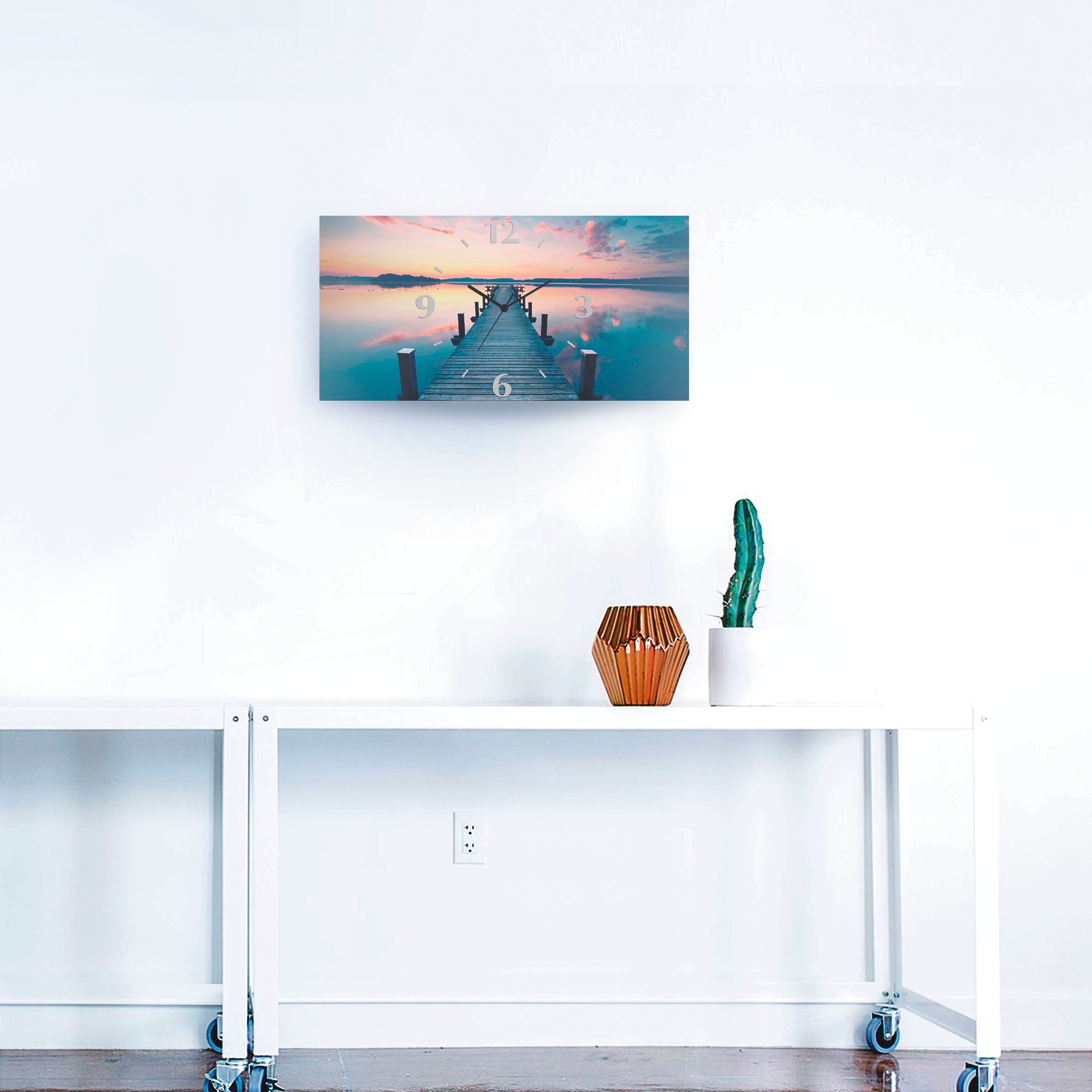 Artland Wanduhr »Langer Pier am See im Sonnenaufgang« wahlweise mit Quarz- oder Funkuhrwerk, lautlos ohne Tickgeräusche
