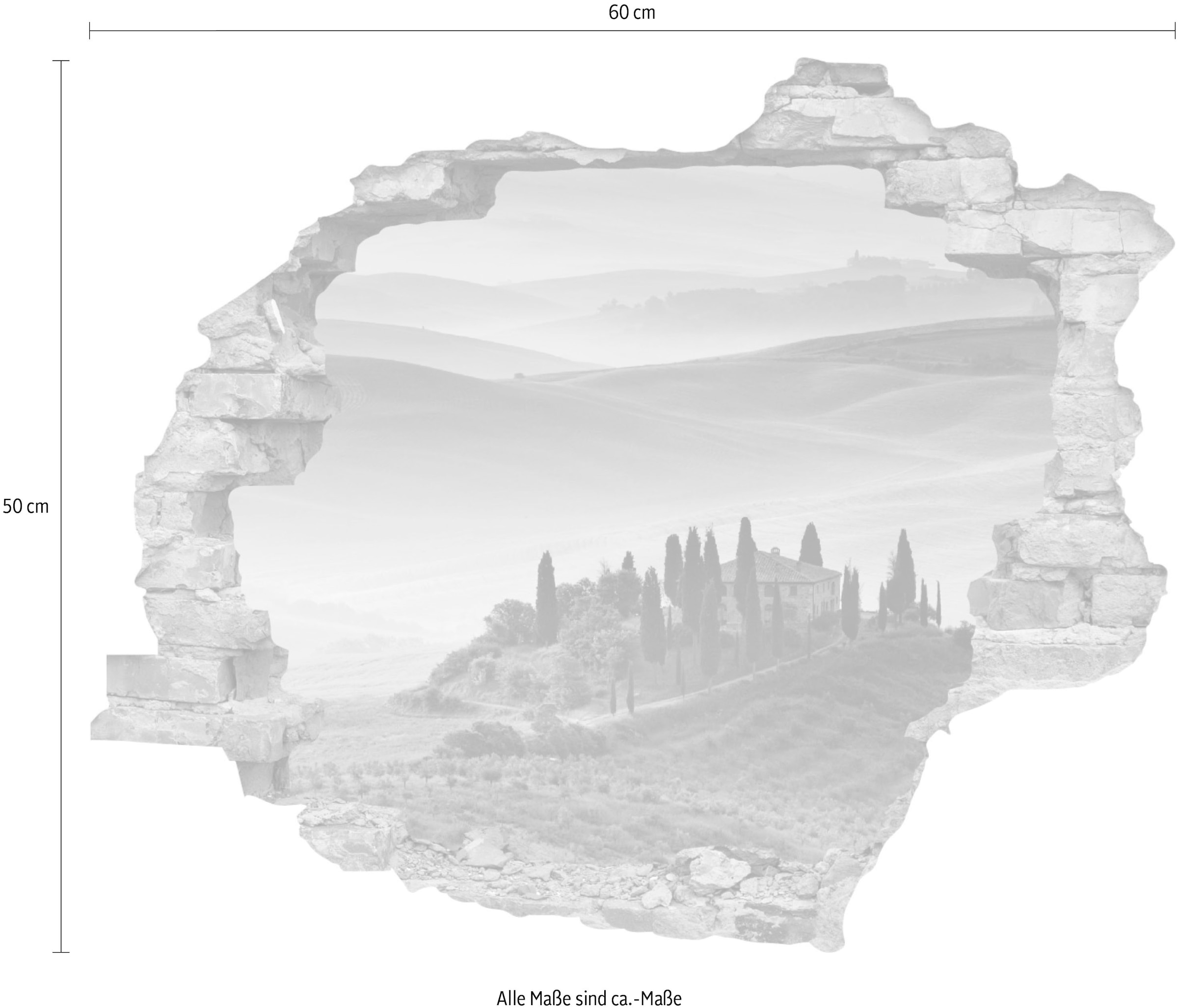 queence Wandtattoo »Hügellandschaft« Wandsticker, Wandbild, selbstklebend, 3D, Wanddurchbruch