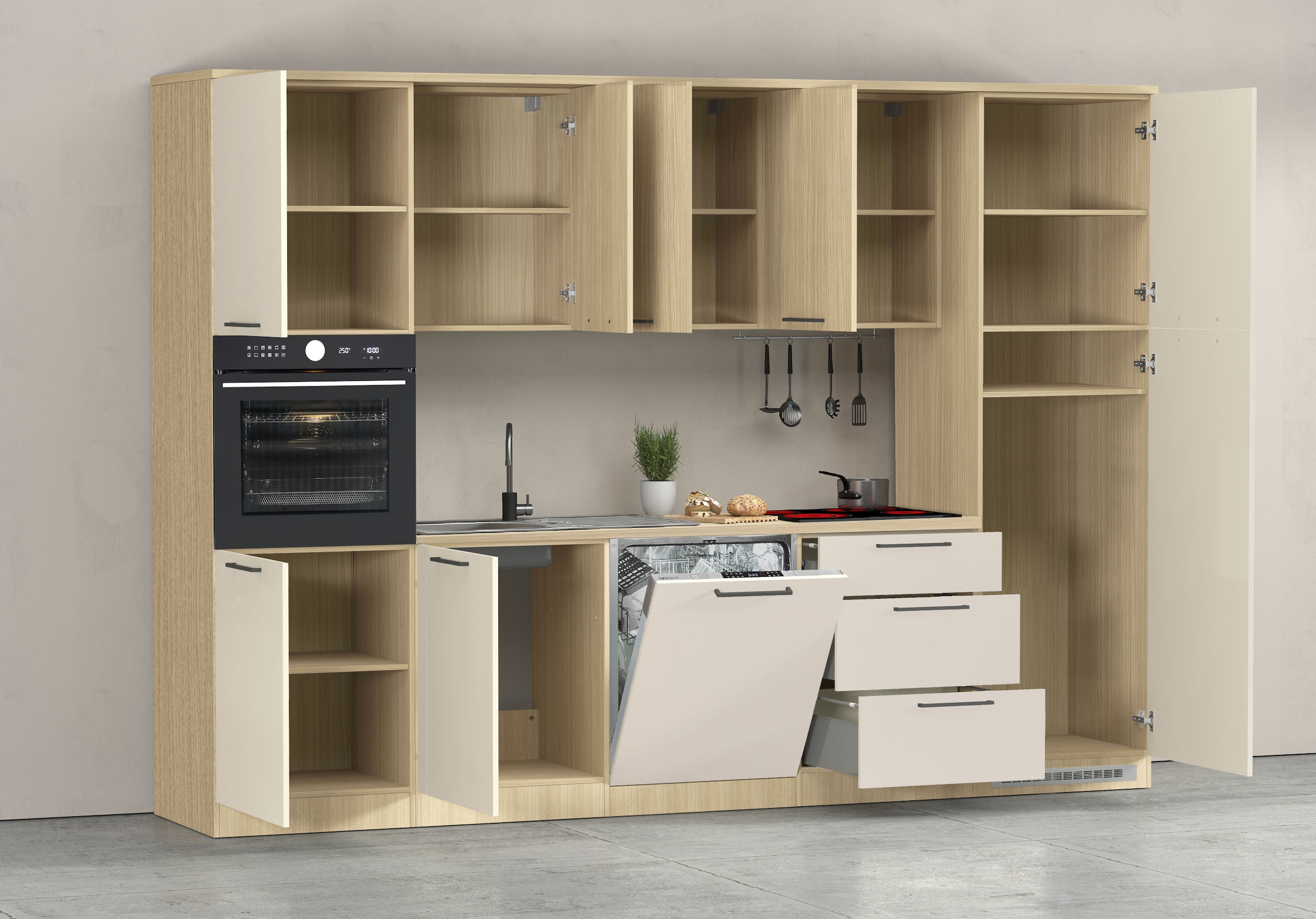 KOCHSTATION Kitchenette »KS-Luna, Einbauküche, Zeilenküche, Küchenblock« Breite 300 cm, wahlweise mit Hanseatic-E-Geräten, APL 35mm stark