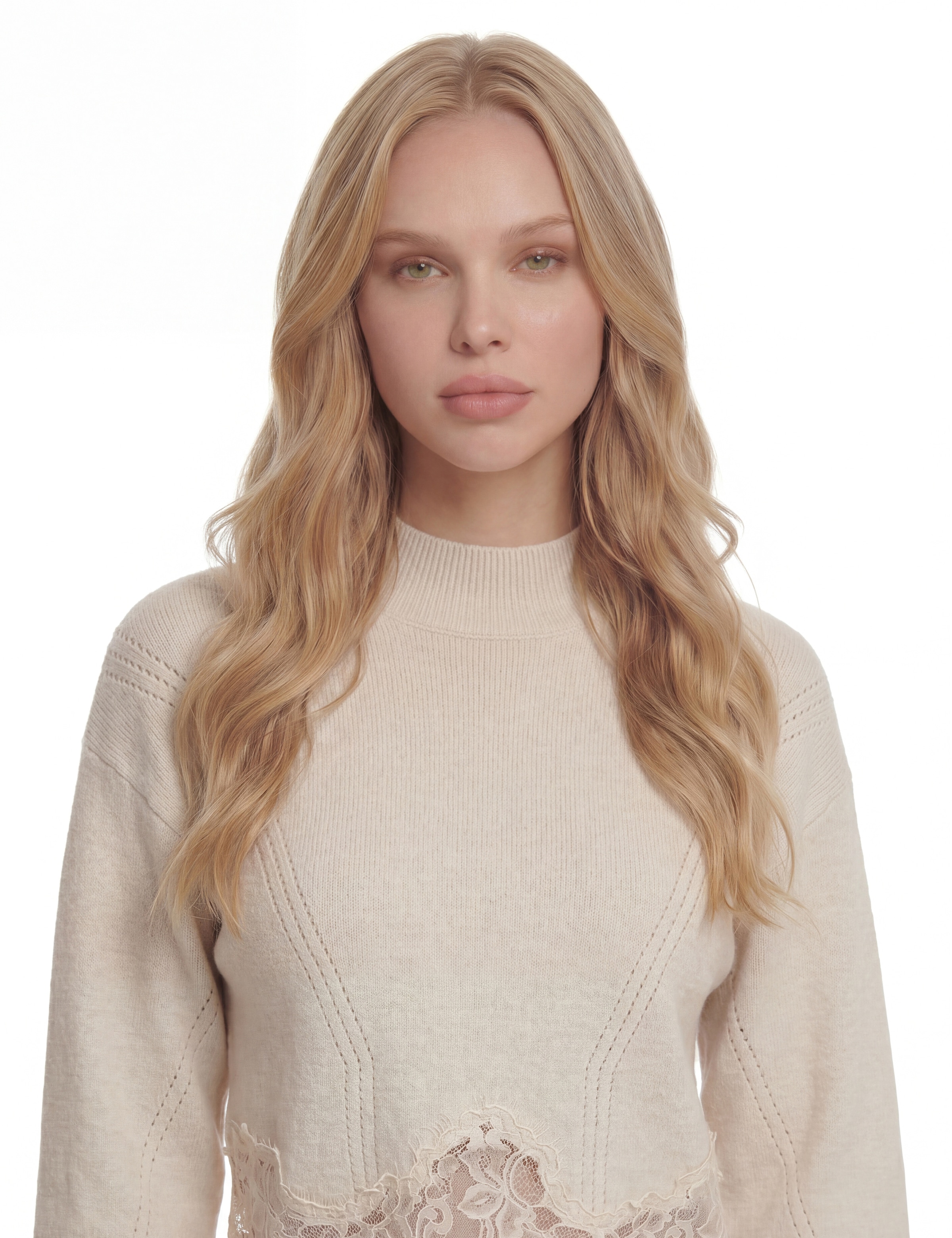 Guess Pull en tricot »LS MN HAYDEN LACE SWTR« mit Woll-Anteil, Spitzenbesatz