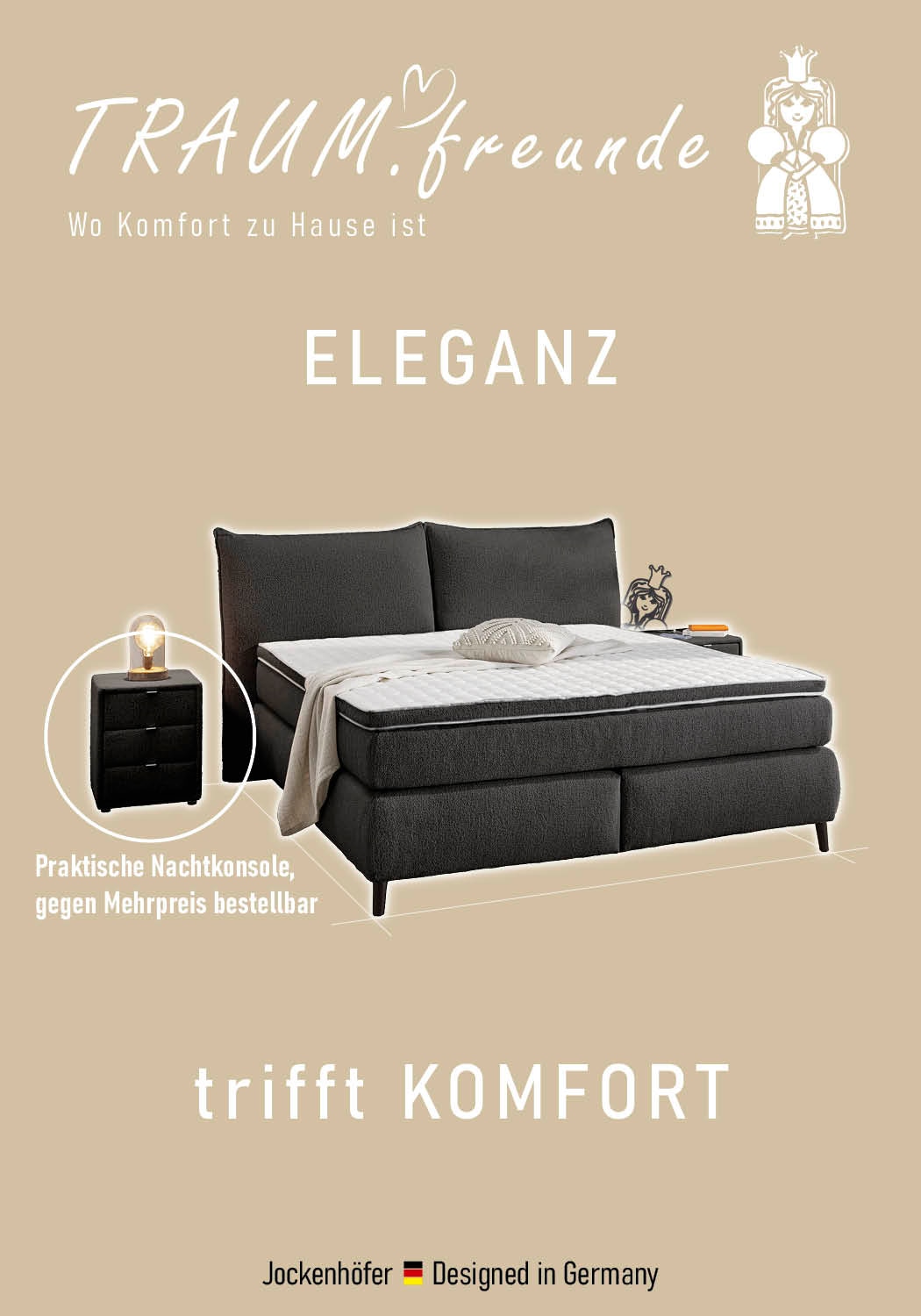 Jockenhöfer Gruppe Lit boxspring »Hacienda, Breite 180cm ,erhältlich in verschiedenen Farben« matelas TTFK 7 zones, surmatelas KS, différents degrés de fermeté au choix