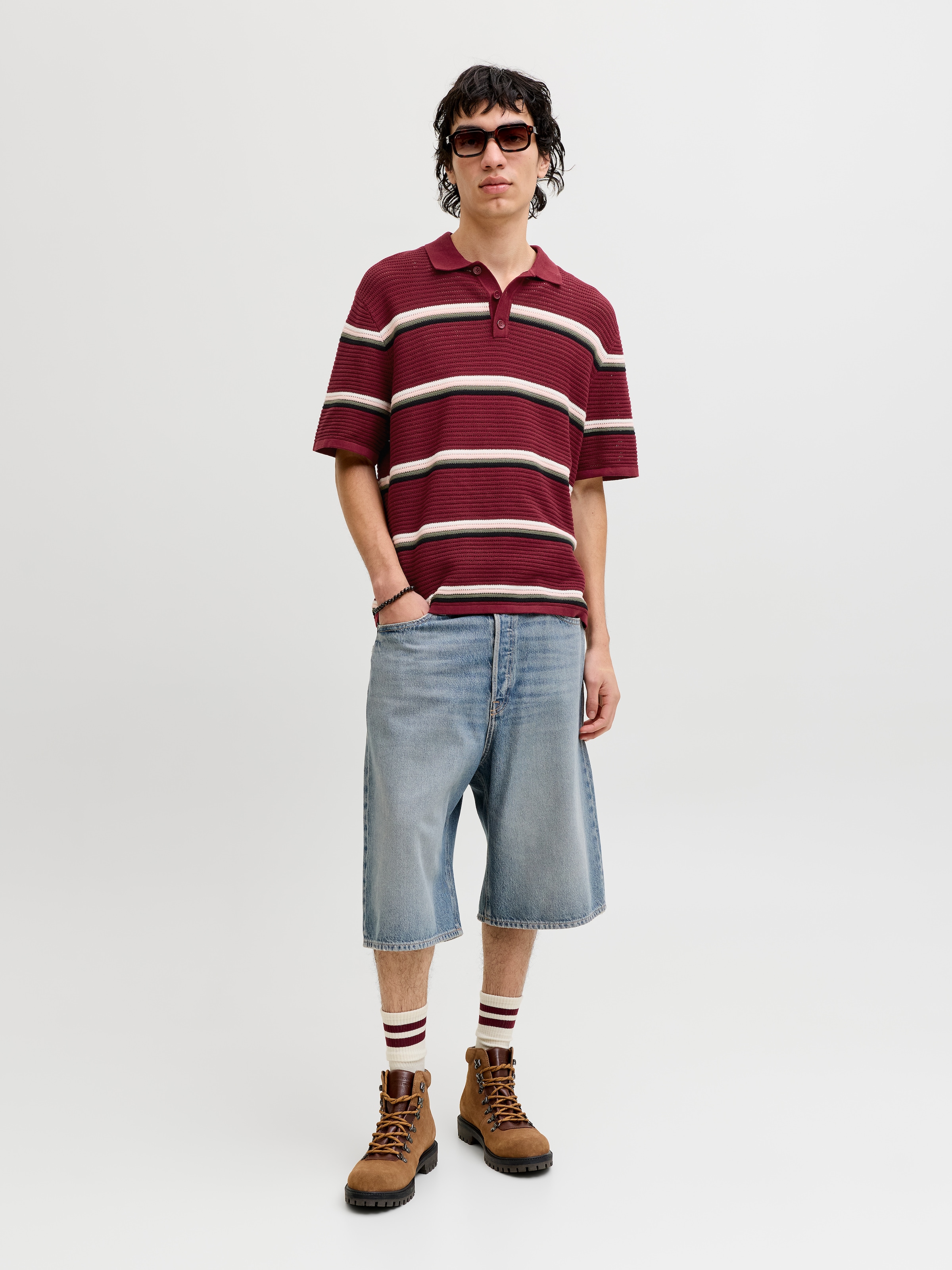 Jack & Jones Pull à col polo »JORMAINE KNIT STRIPE POLO SN« Baumwolle, relaxed fit