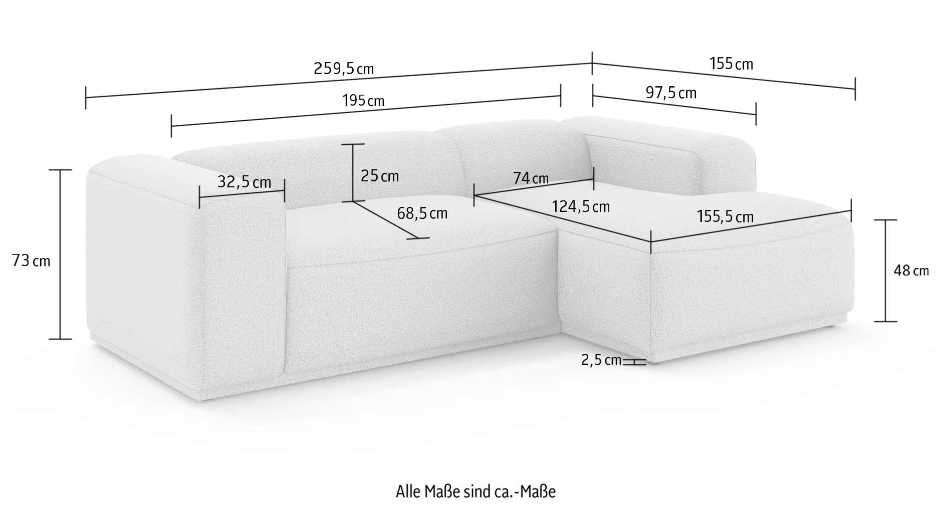s.Oliver Canapé d'angle »EMMERIK Designersofa, L-Form mit Wellenfederung, B/T/H: 260/155/73 cm« hoher Sitzkomfort, gemütlich und modern, auch in Cord