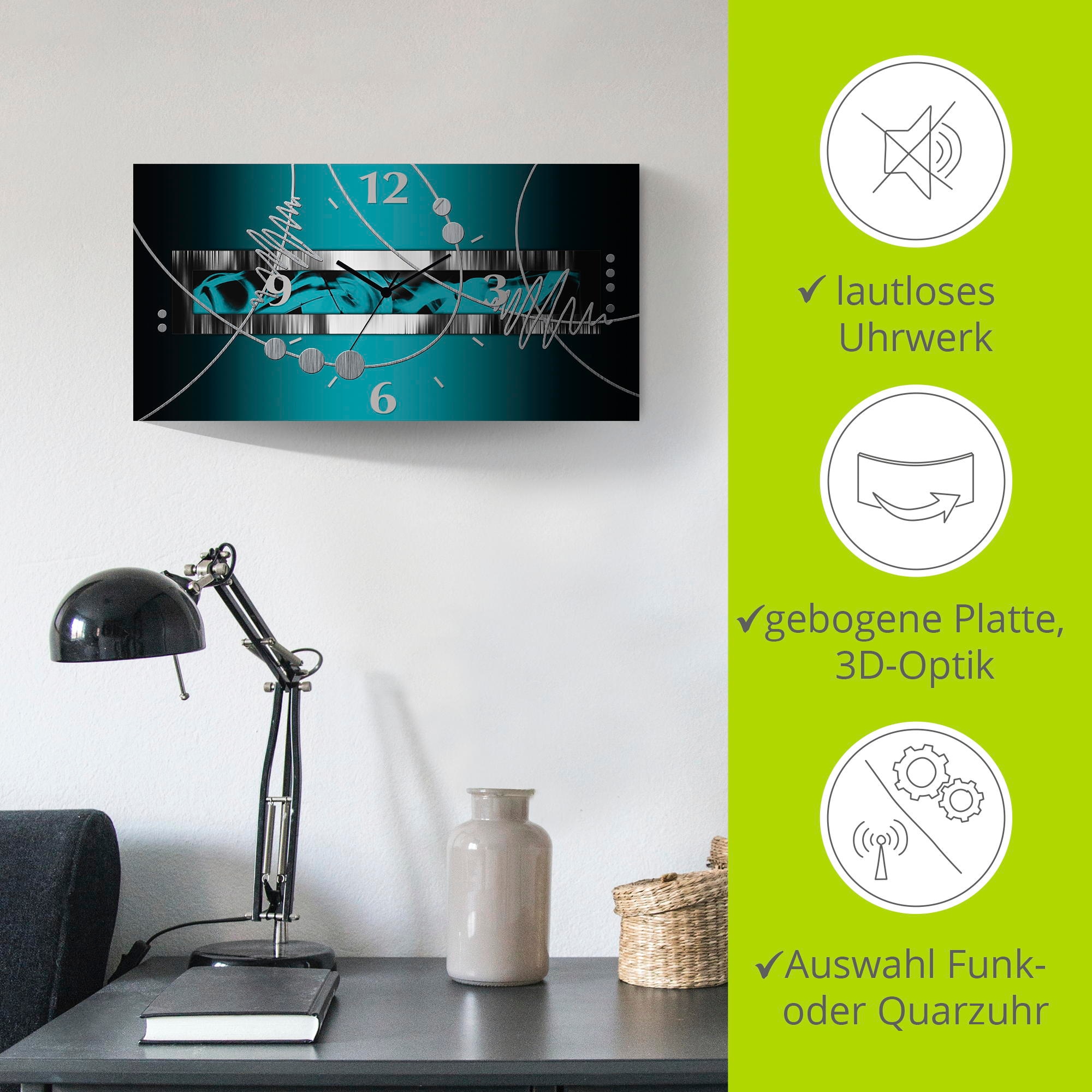 Artland Horloge murale »Silber abstrakt auf petrol« wahlweise mit Quarz- oder Funkuhrwerk, lautlos ohne Tickgeräusche