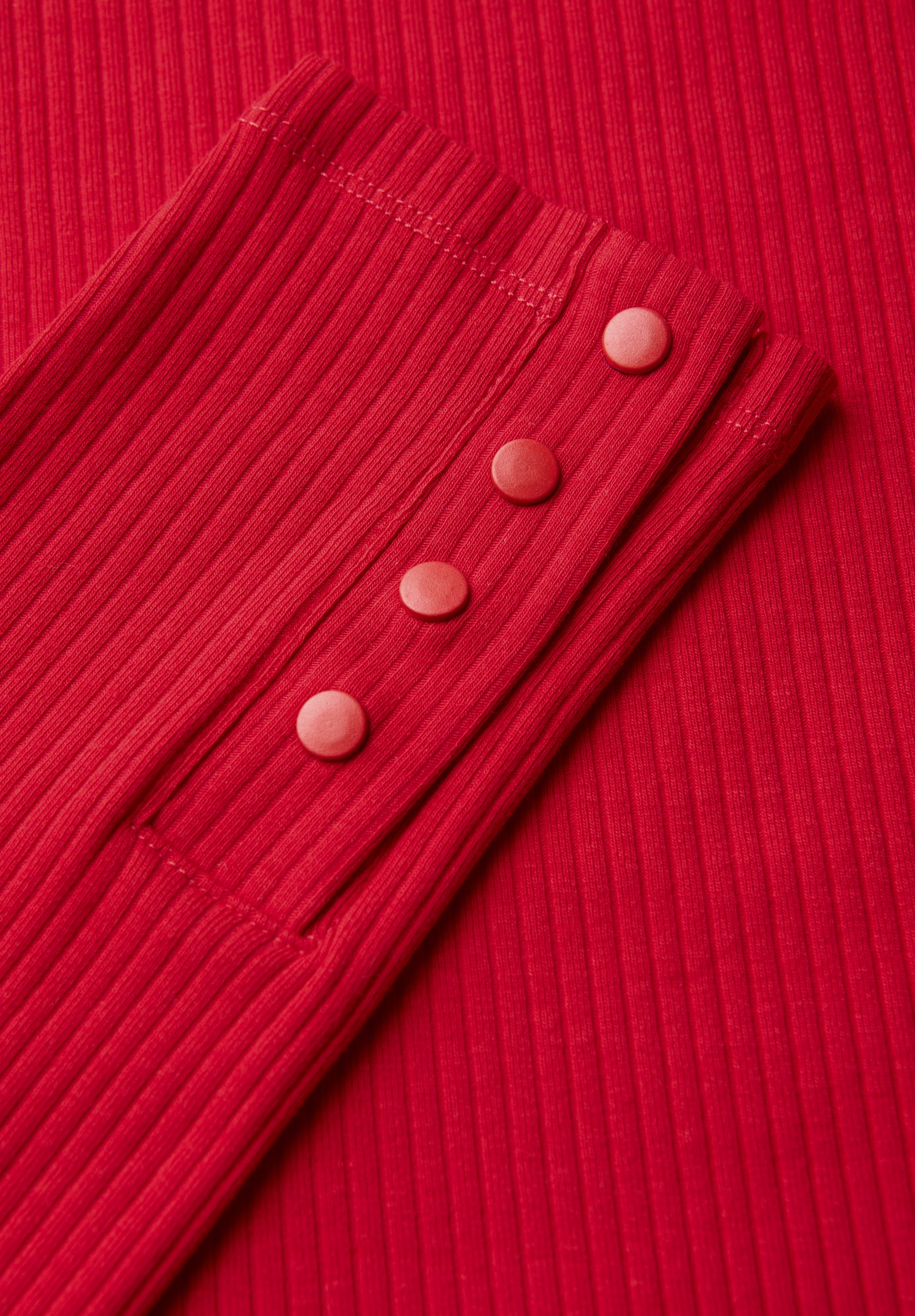 STREET ONE Langarmshirt mit Rippstruktur und Langarm mit Knopfdetail