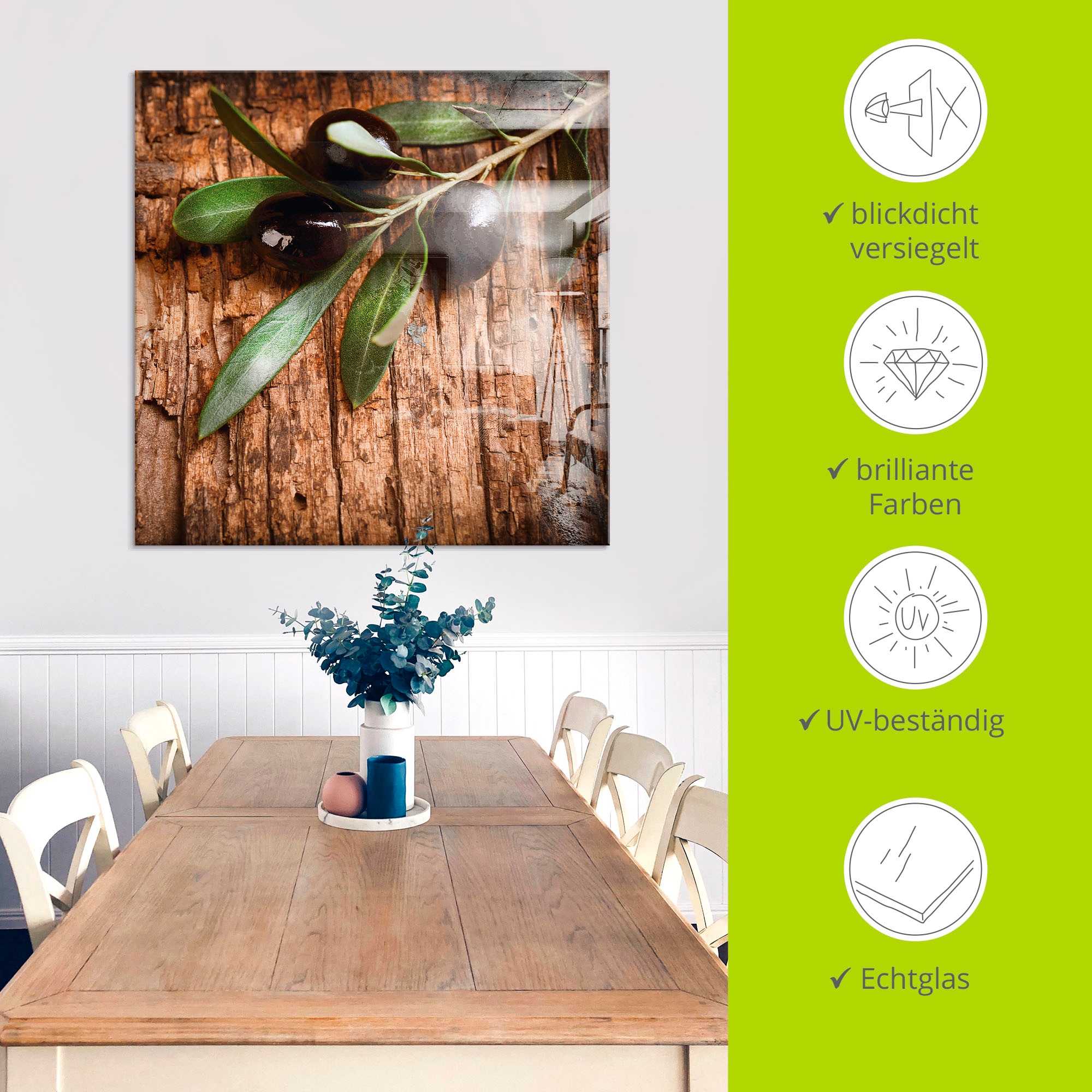Artland Glasbild »Oliven vor einem Holzhintergrund« Speisen 1 Stk. tlg. in verschiedenen Grössen