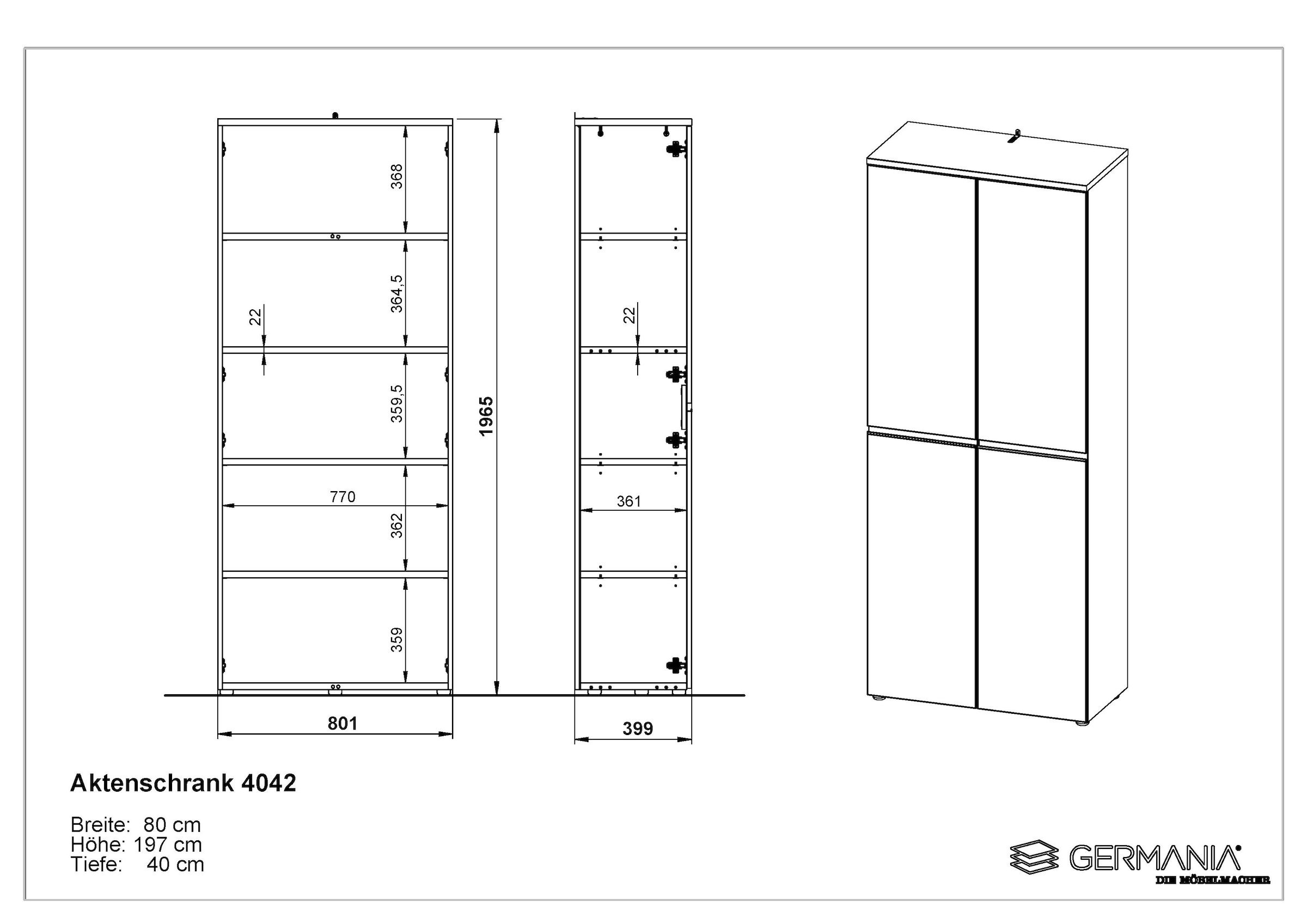 GERMANIA Ensemble de meubles de bureau »Lemont« 3 cuis tlg. Set bestehend aus 2 Aktenschränke 4042 und 1 Aktenregal 4235