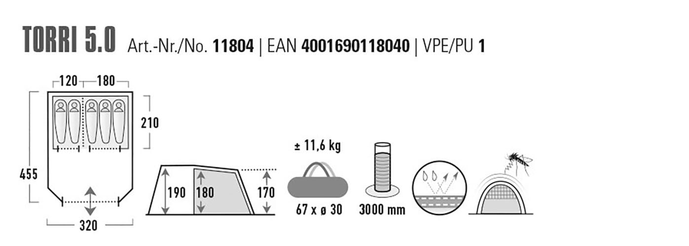 High Peak Tunnelzelt »Torri 5.0« 5 Personen abgedunkeltes Innenzelt