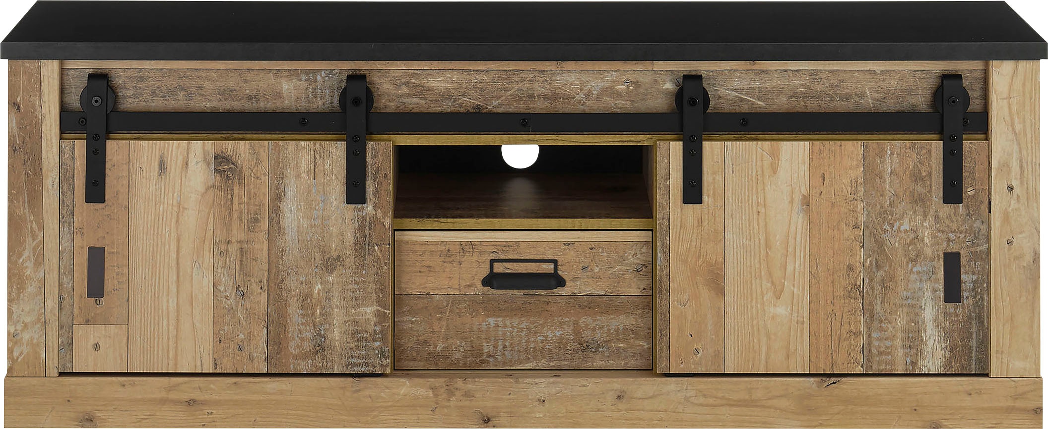 Home affaire Lowboard »SHERWOOD« Holz Dekor, mit Scheunentorbeschlag und Apothekergriff, Breite 162 cm