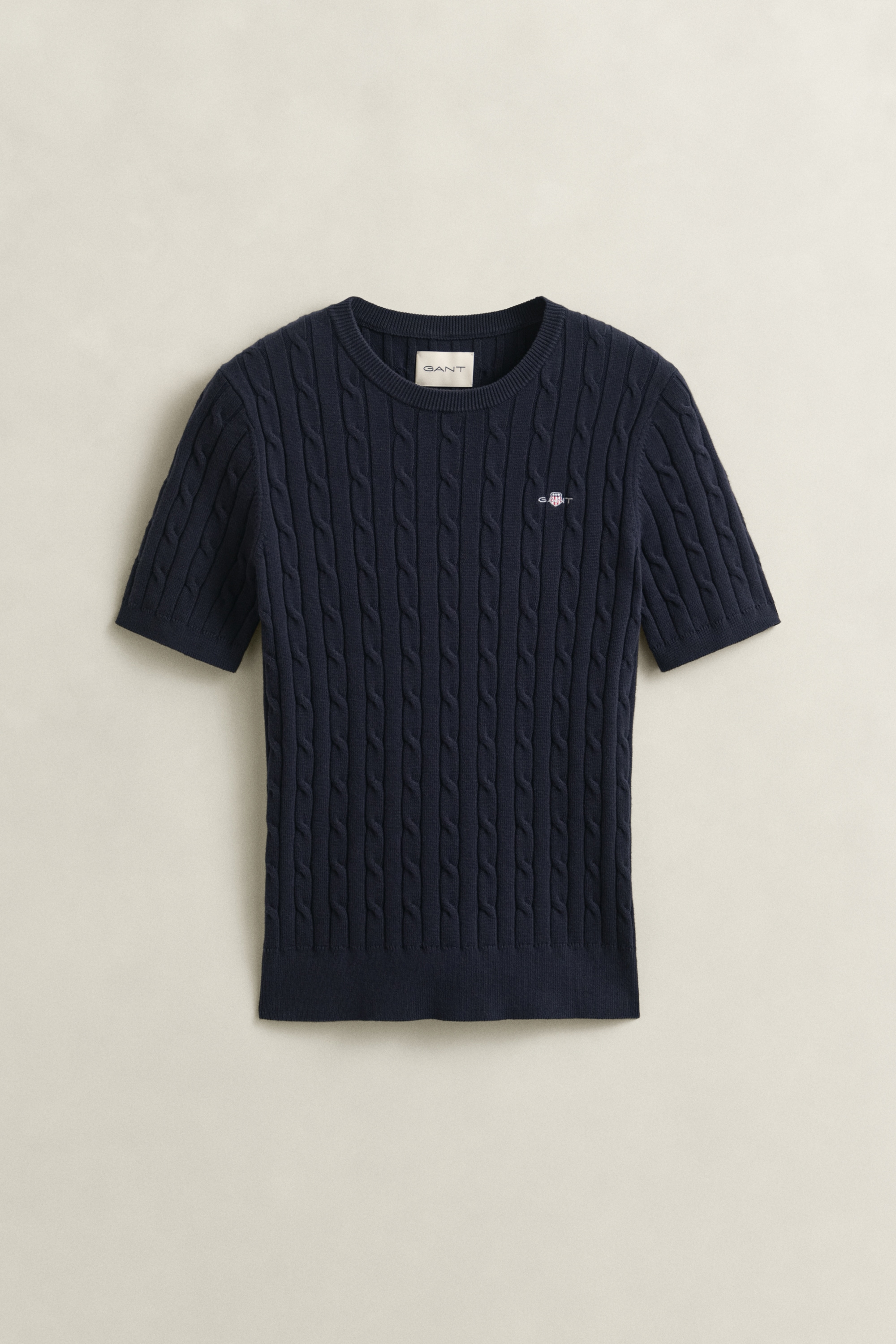 Gant Pull à manches courtes »STRETCH COTTON CABLE« Coupe slim avec encolure ronde