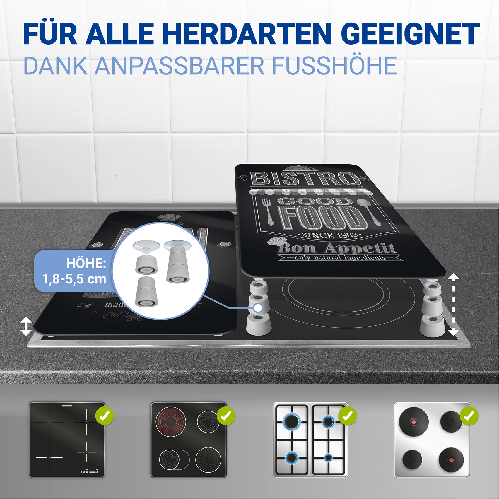 WENKO Herd-Abdeckplatte »Universal Modell Bon Appetit« Herdabdeckung für alle Herdarten, kratzfest, mit rutschfesten Füssen