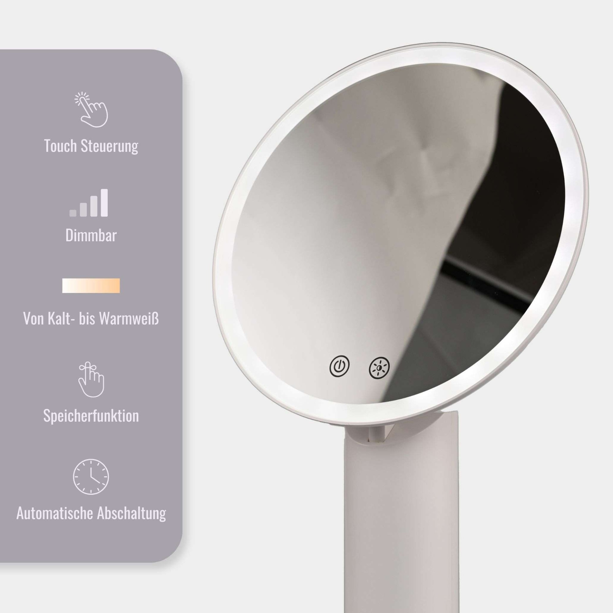 Loevschall Schminkspiegel »Bridget Kosmetikspiegel mit Licht, stufenlos dimmbar & Touch Steuerung« Kippbar, Lichtfarben wählbar, kabellos, ideal für Bad und Schlafzimmer