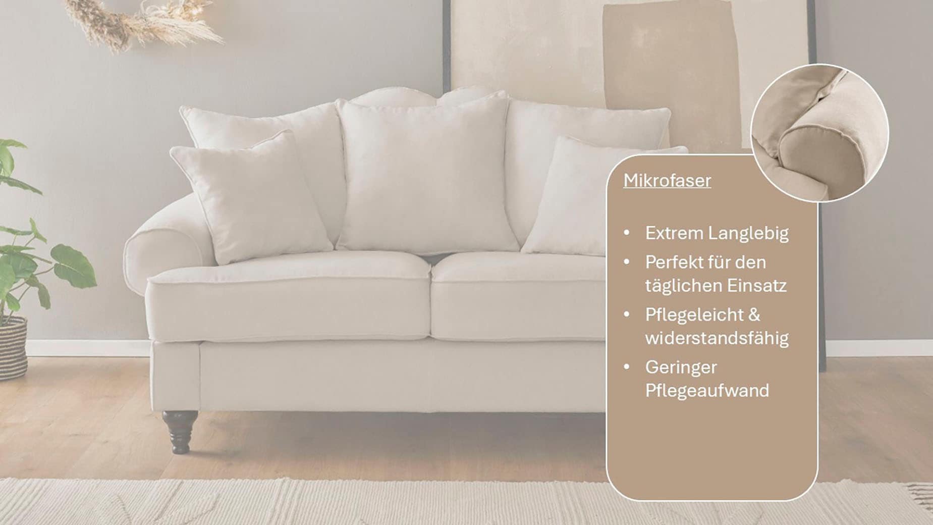 GOODproduct 2-places »Westminster, Sofa im Landhausstil, Couch mit Zierkissen« rembourrage à ressorts, pied tourné, revêtement microfibre de haute qualité