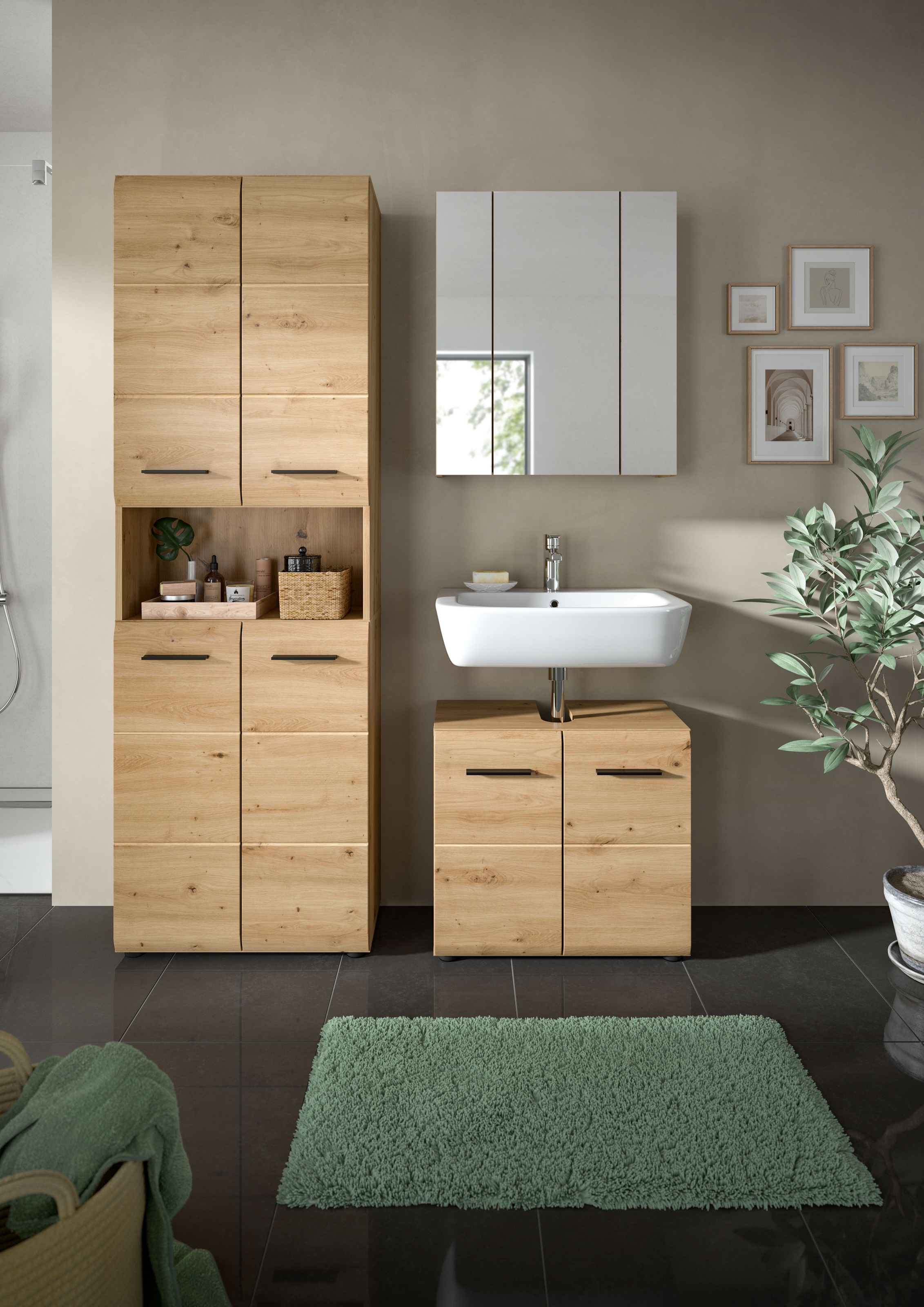 INOSIGN Ensemble de meubles de salle de bain »FLORENZ, TOPSELLER!, 3-teilige Badkombination, hochwertige MDF-Front« Set, best. aus: 1 Hochschrank, 1Waschbeckenunterschrank, 1 Spiegelschrank, 3 cuis tlg.