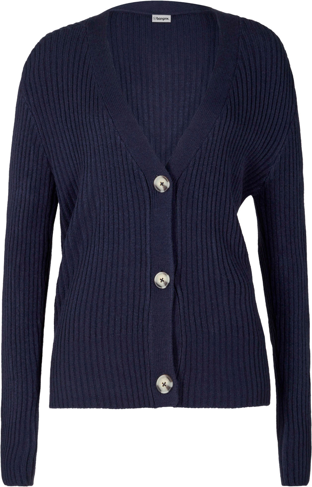 bonprix Strickjacke lockere Passform, Ripp-Optik, unifarben, mit 3-Knopf-Verschluss