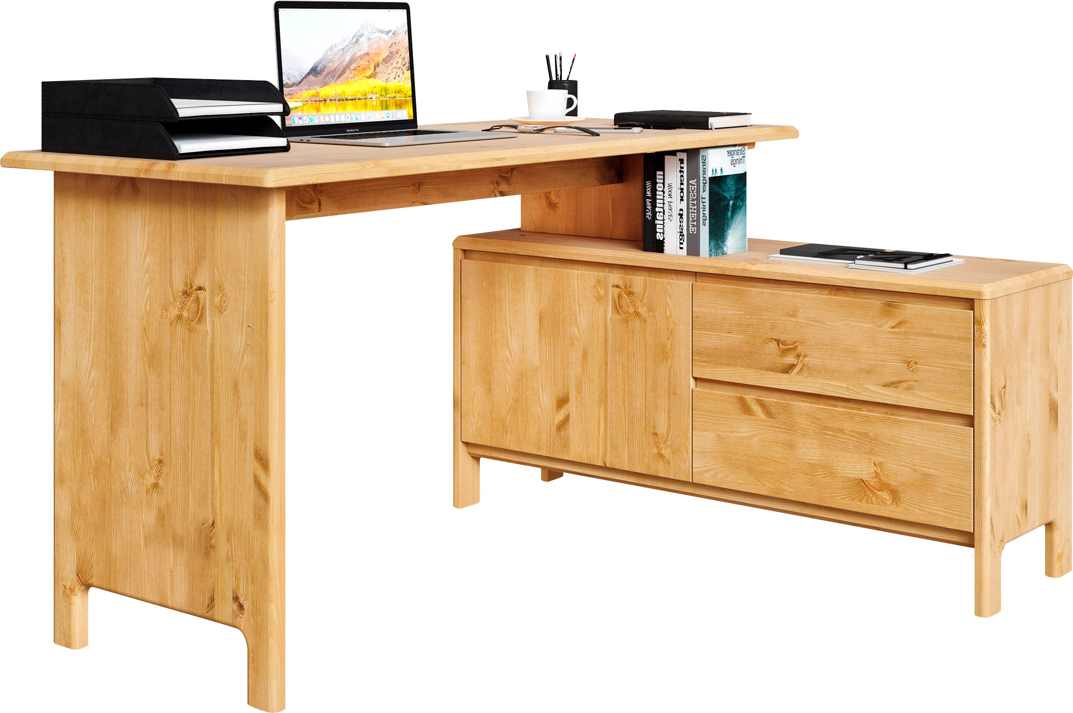 Home affaire Schreibtisch »Luven, aus Massivholz« in 2 Breiten, variable Nutzung als Schreibtisch oder Eckschreibtisch
