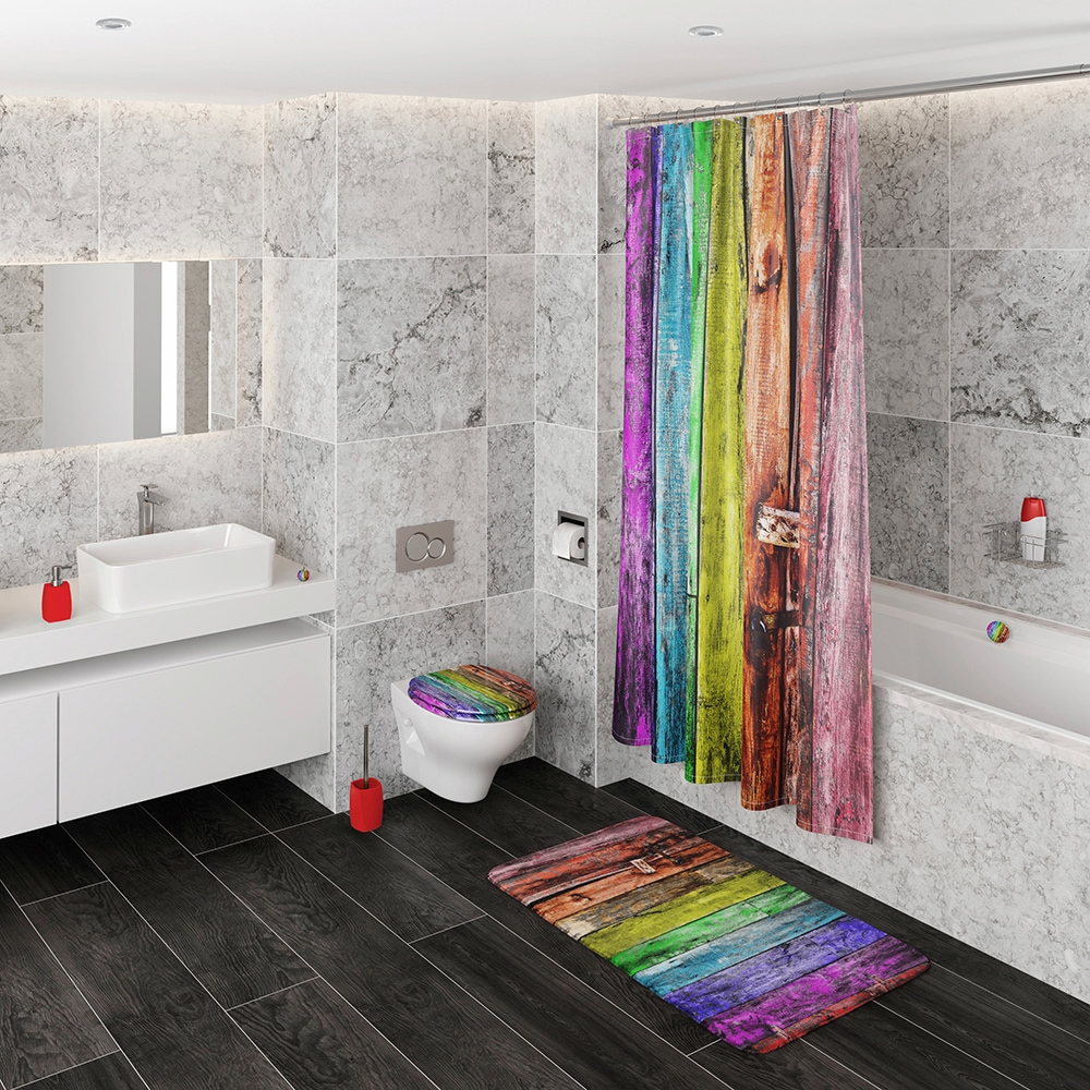 Sanilo Set d'accessoires de salle de bain »Rainbow« bestehend aus WC-Sitz, Badteppich und Waschbeckenstöpsel