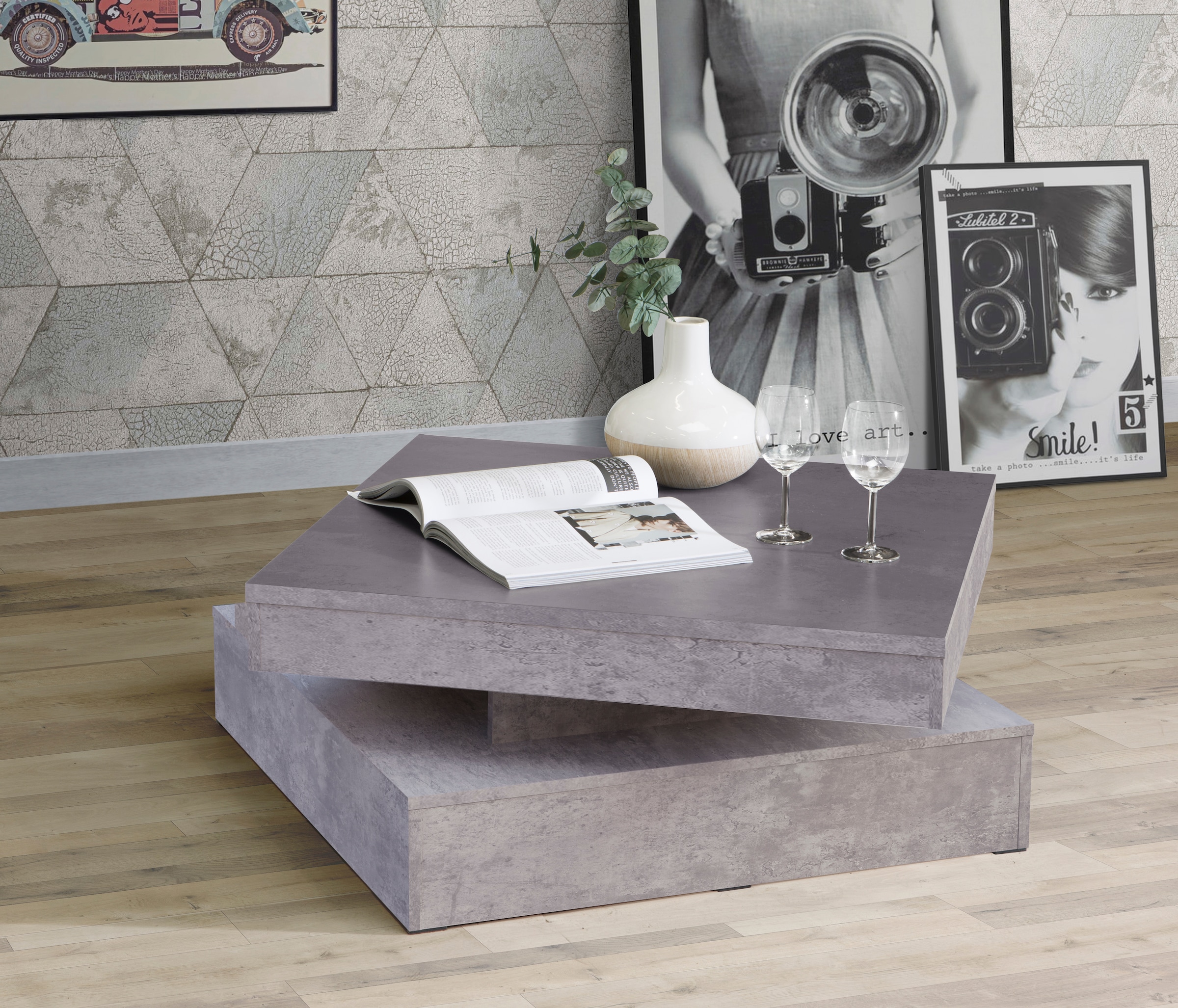 FORTE Table basse avec fonction, plateau de table pivotant, largeur env. 78x78 cm