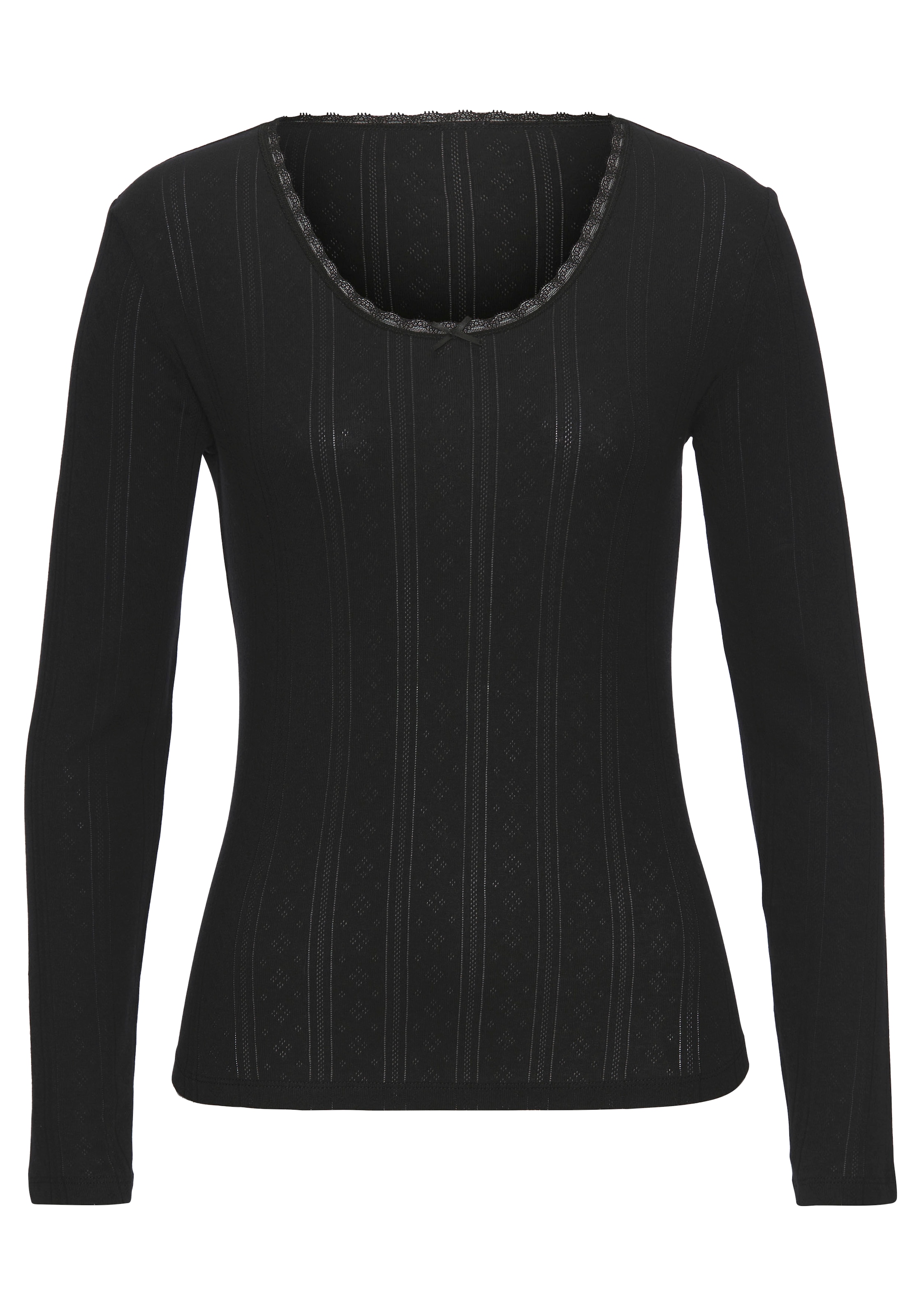 Vivance Langarmshirt 2er-Pack,  aus weichem Pointelle-Strick mit Spitze