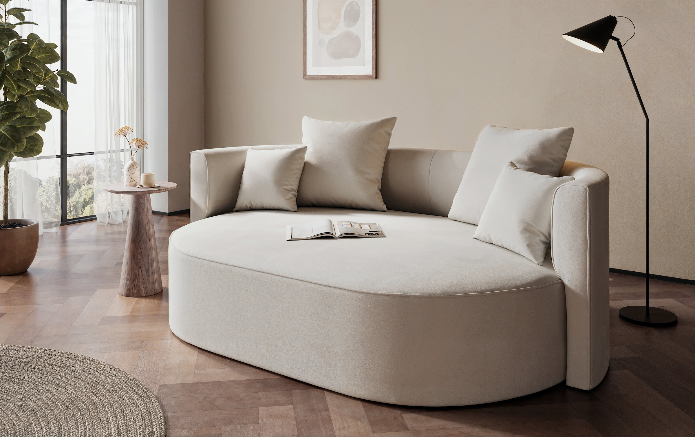 LeGer Home by Lena Gercke 2,5-Sitzer »ISALIE, rundes Loungesofa, mit Kissen, perfekt gepolstert« moderne Stoffe, mit 4 Zierkissen, extra grosse Sitzfläche