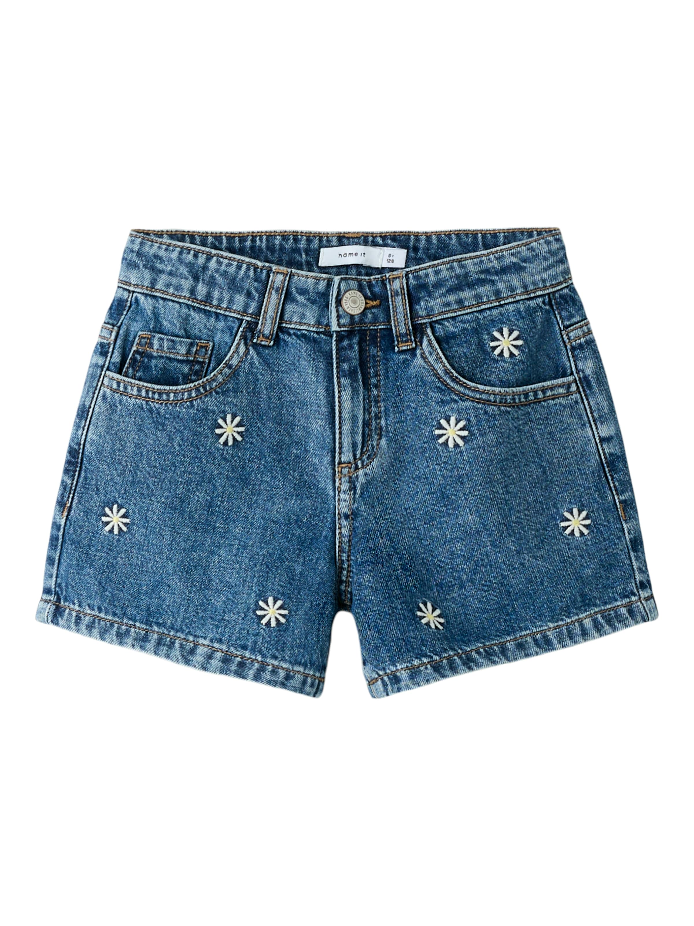Name It Short en jean »NKFBELLA REG DNM SHORTS 3674-BE NOOS« Baumwolle, verstellbarer Bund, bestickte Details
