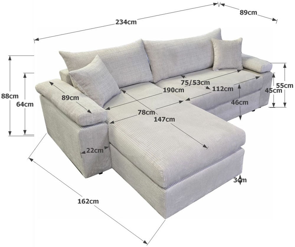 COLLECTION AB Ecksofa »Cosy L-Form, Breite 234 cm« Sitzaufbau im Sanwich-Federkern mit Kaltschaumauflage