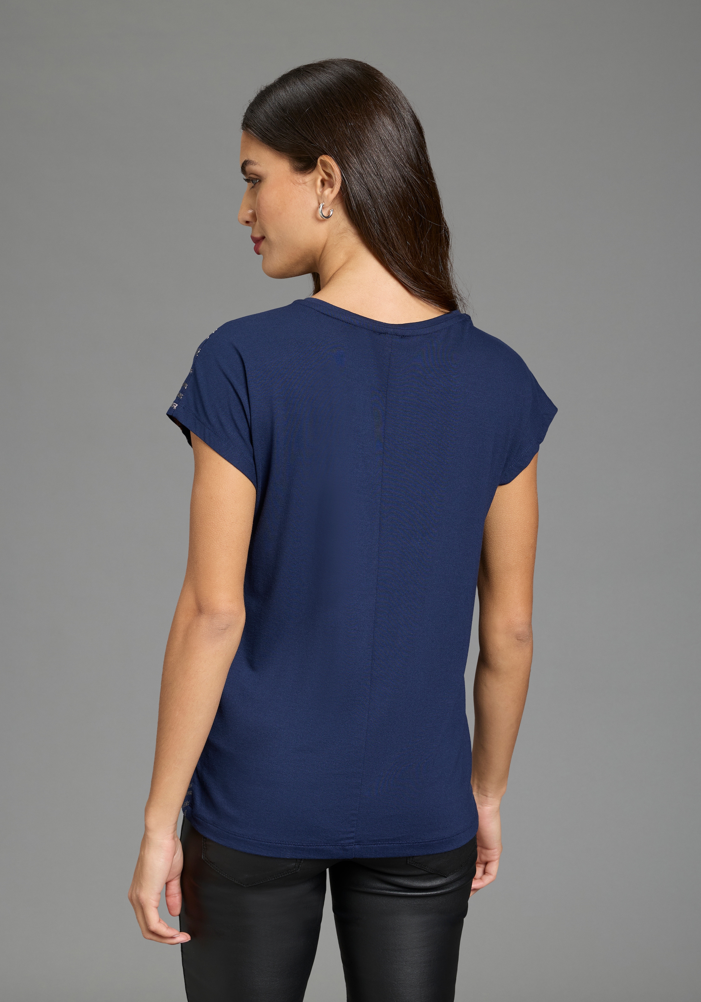 Laura Scott Shirt à col rond en jersey élastique, manches courtes, coupe fluide