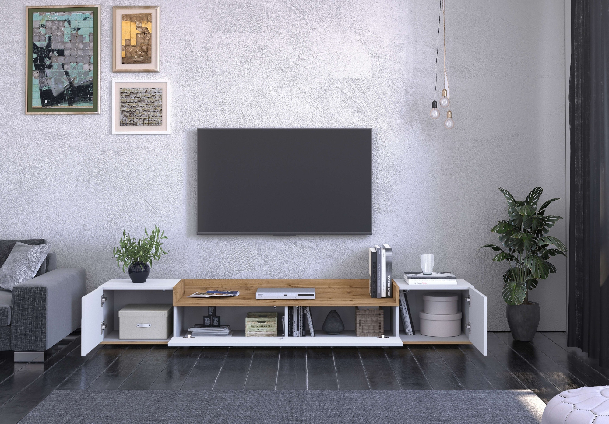 GOODproduct Table basse »BOLSENA,TV-Kommode, TV-Möbel,TV-Bank, 4 Fächer und offenes Ablagefach« 1 cuis tlg. Breite 200 cm,stehend/hängend,Fronten Hochglanz lackiert,Made in Italy