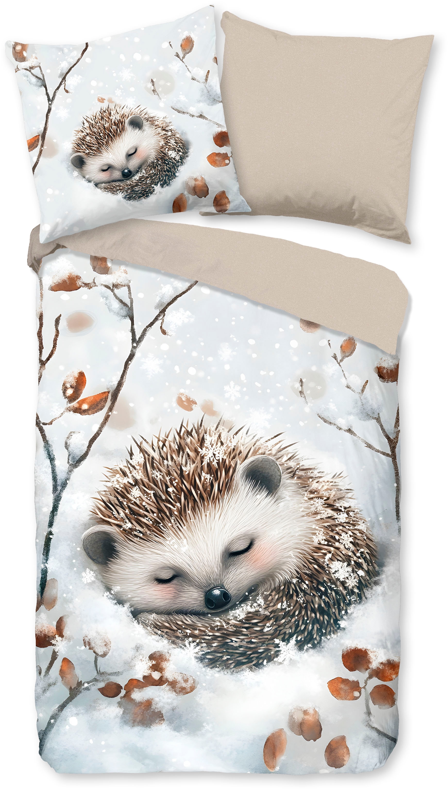 good morning Linge de lit pour enfants »Jussi« 2 cuis tlg. Flanell Biber, 135x200, Warm, Reissverschluss, Wende, Kind, Igel