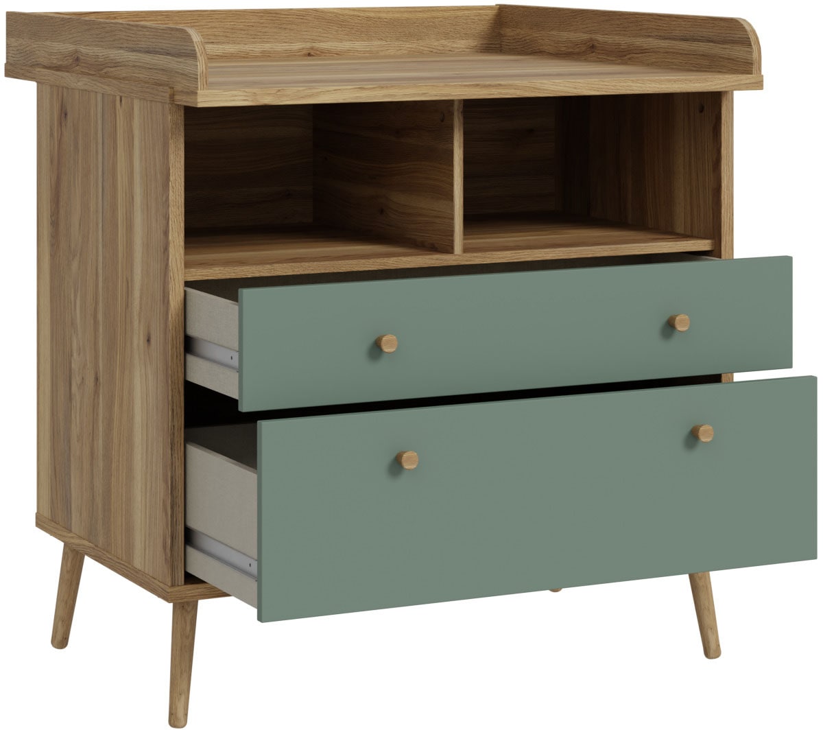 FORTE Commode à langer »Whenua« Matelas à langer, bord relevé, bicolore, rangement ouvert, compartiments etc. 89,8 cm