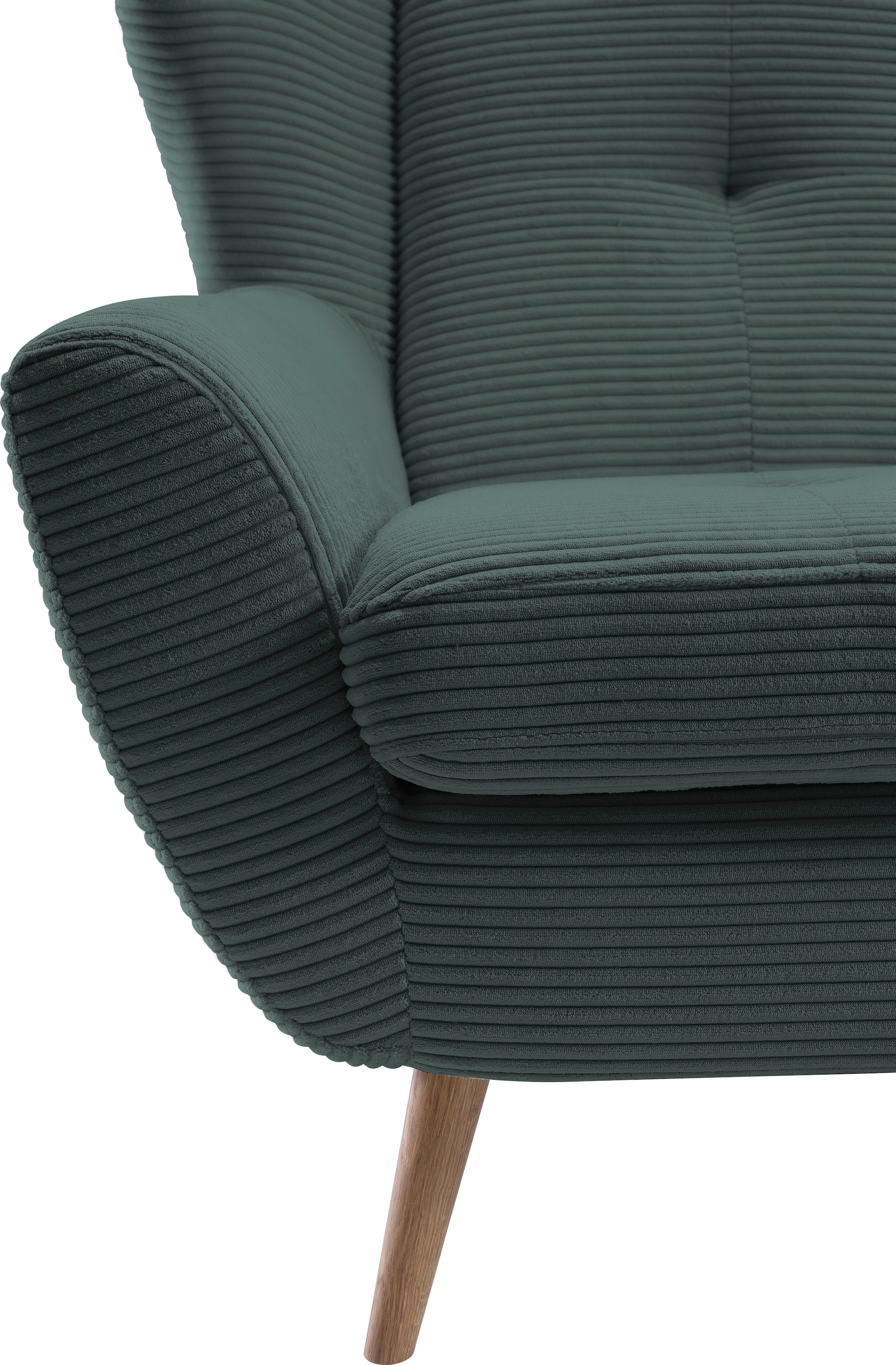 exxpo - sofa fashion Sessel »ALVESTA, Ohrensessel, Loungesessel mit hohem Sitzkomfort« gemütliche Rückenlehne, mit Knopfheftung und hohen Holzfüssen, in Cord