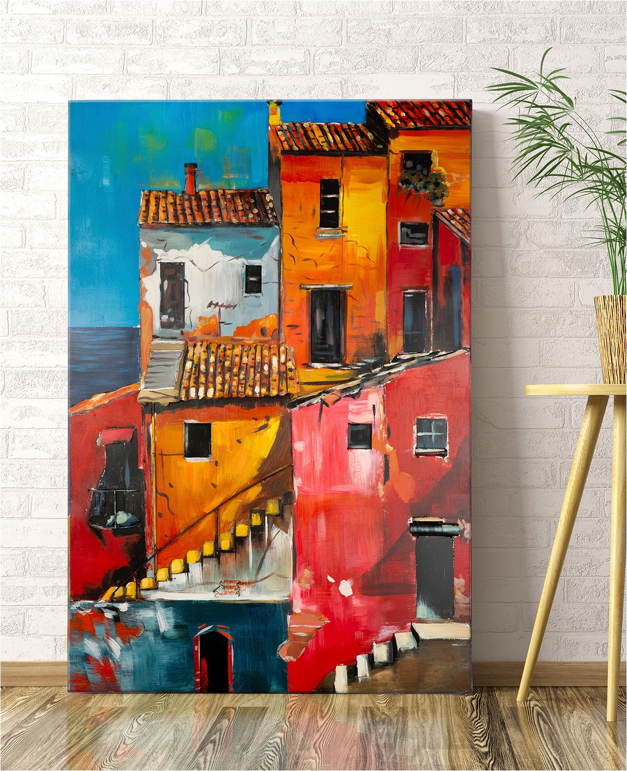 Casablanca by Gilde Tableau métallique »Bild rechteckig Vernazza  orange, rot« Ville 1 cuis tlg. vue de la ville, maison méditerranéenne, station côtière, image d'Italie, souvenir de vacances