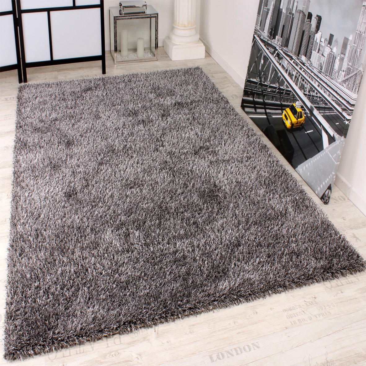 Paco Home Tapis à poils longs »Maya 400« Rectangulaire 49 mm Höhe Uni-Farben, mit Effektgarn, weich & kuschelig