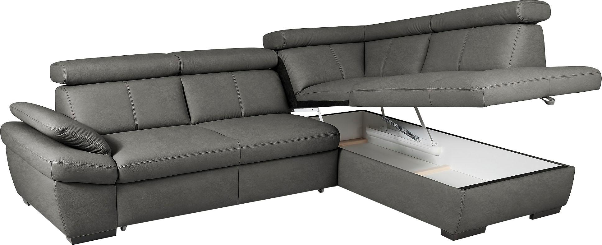 exxpo - sofa fashion Canapé d'angle »Salerno, klassisch modernes Funktionssofa, hoher Sitzkomfort, L-Form« inkl. Kopf- und Armteilverstellung, wahlweise mit Bettfunktion