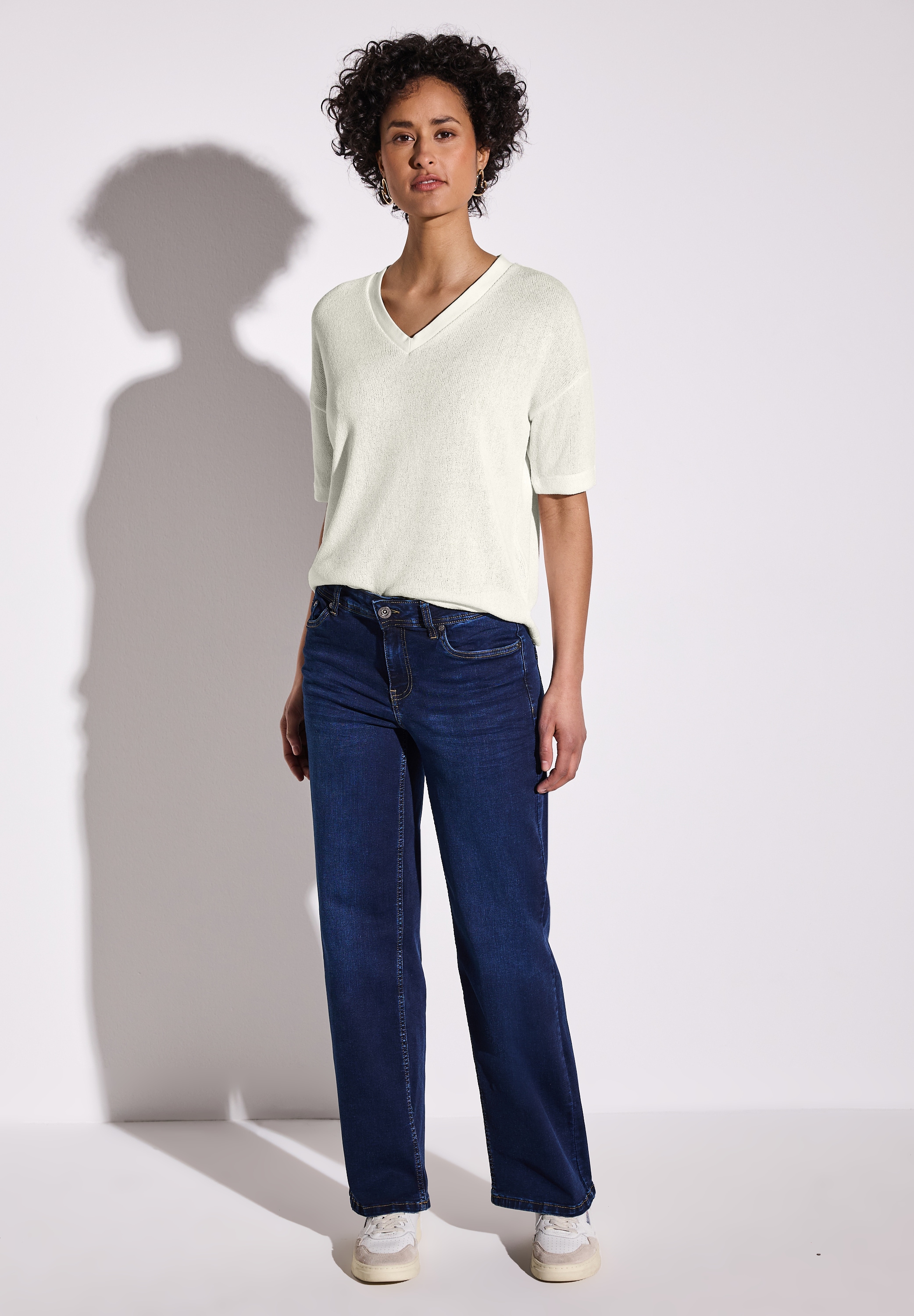 STREET ONE T-Shirt im Strick-Look mit V-Ausschnitt