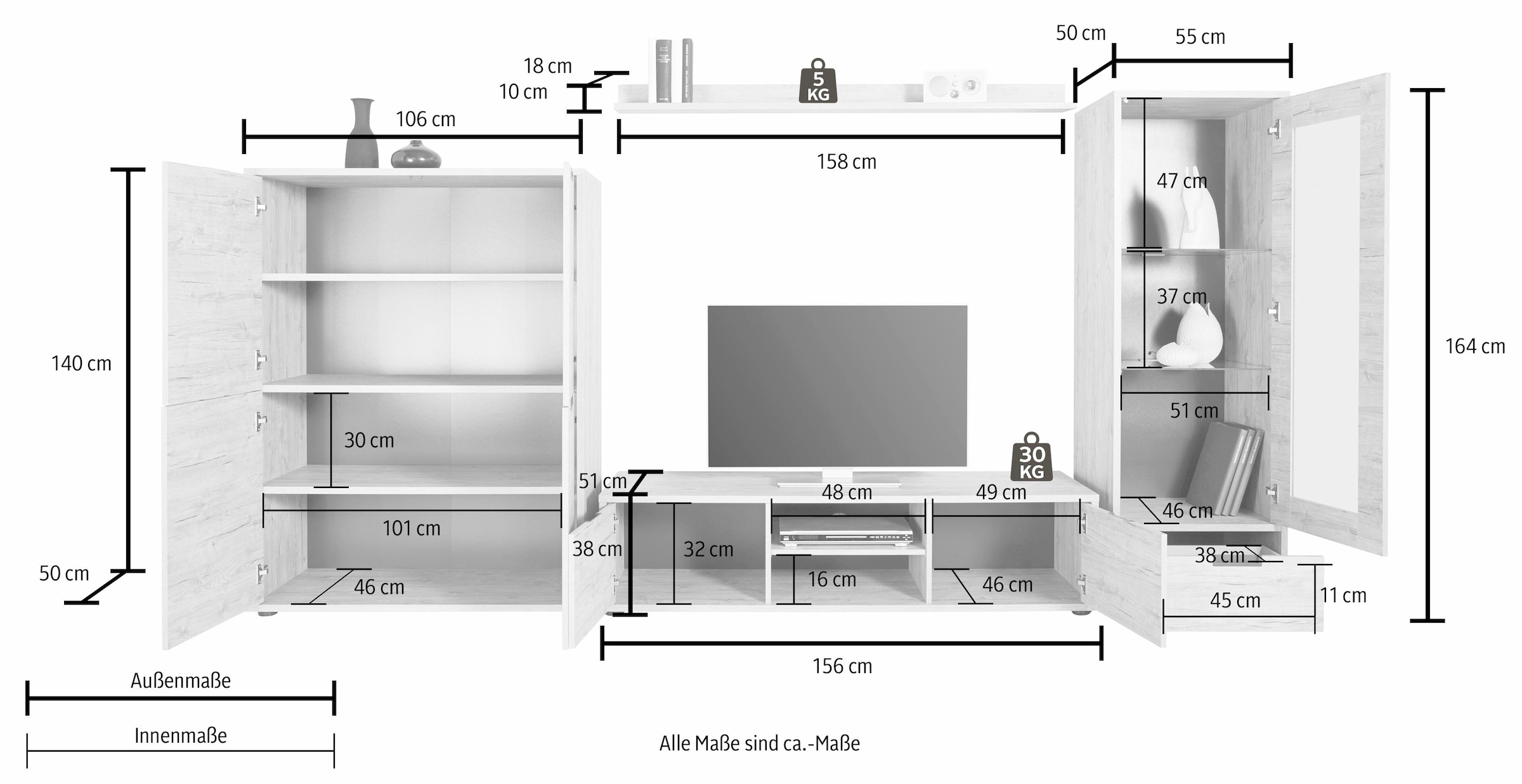 Home affaire Meuble mural »Palma« Set, 4 cuis tlg.