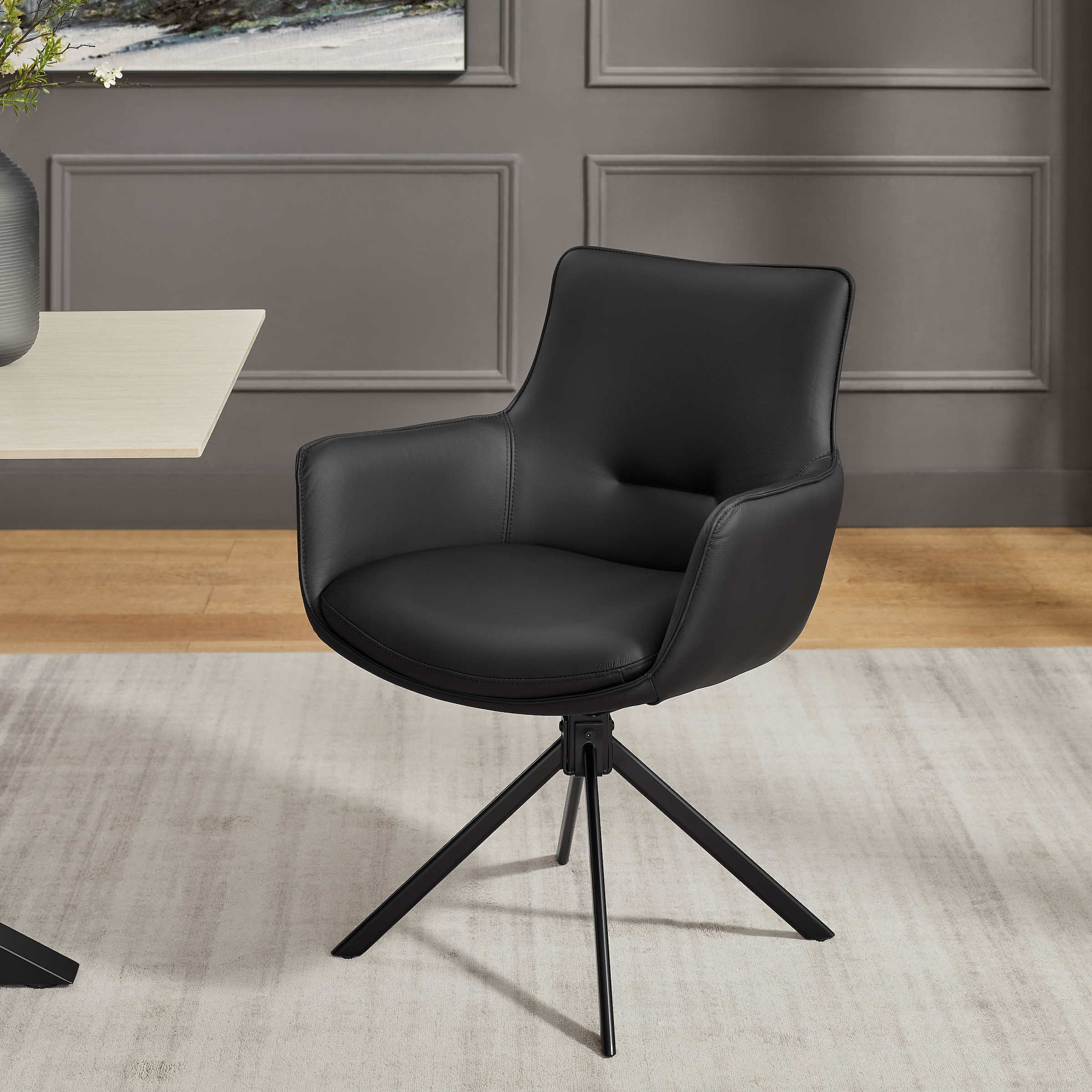 GOODproduct Chaise pivotante (Ensemble) 2 cuisRevêtement en cuir naturel, cadre en fer pivotant à 360°
