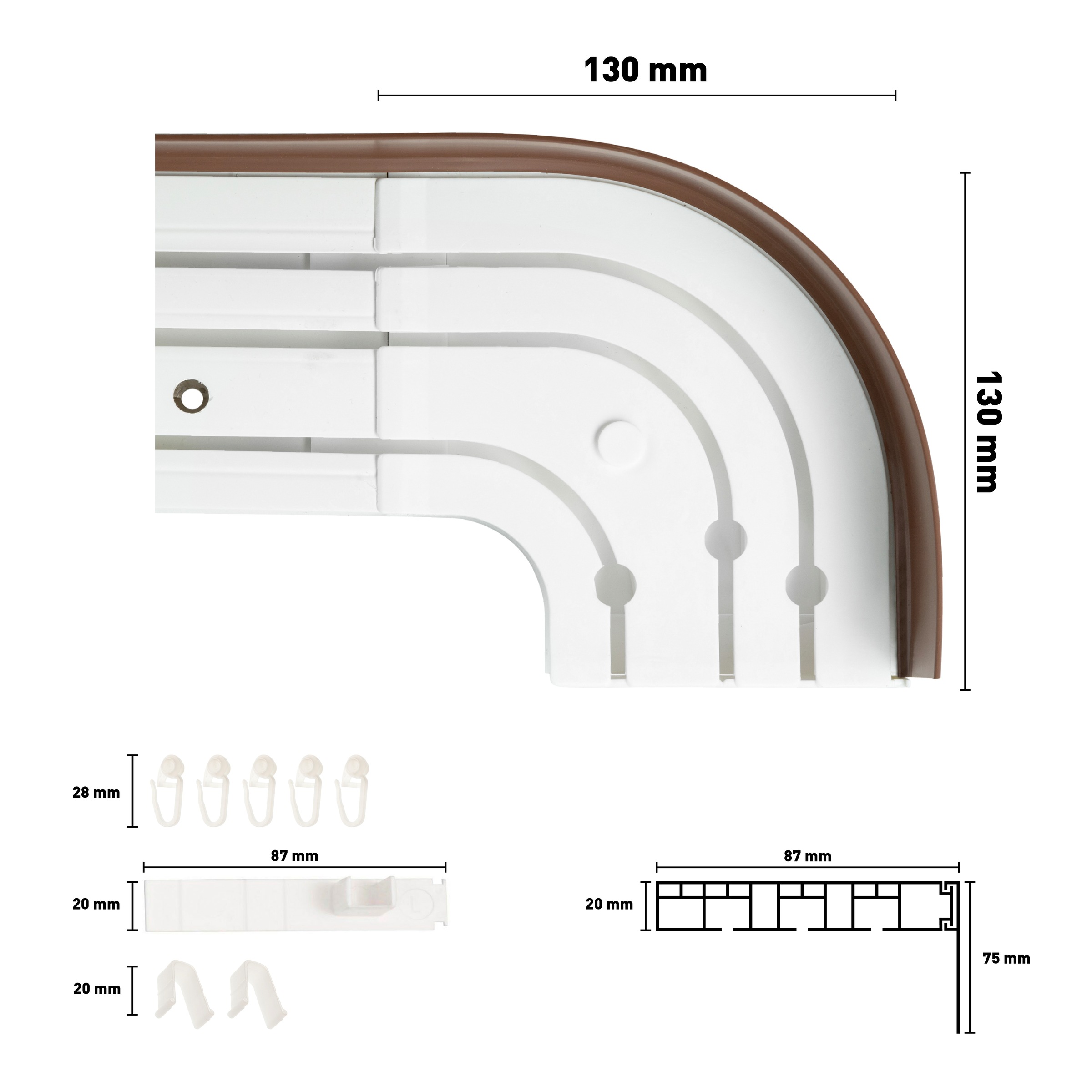 SN DECO GROUP Vorhangschiene »SH3« 3 läufig-läufig Fixmass Set 3-läufig, inkl. Rundbögen, Blende 7,5 cm, vorgebohrt, Innenlauf