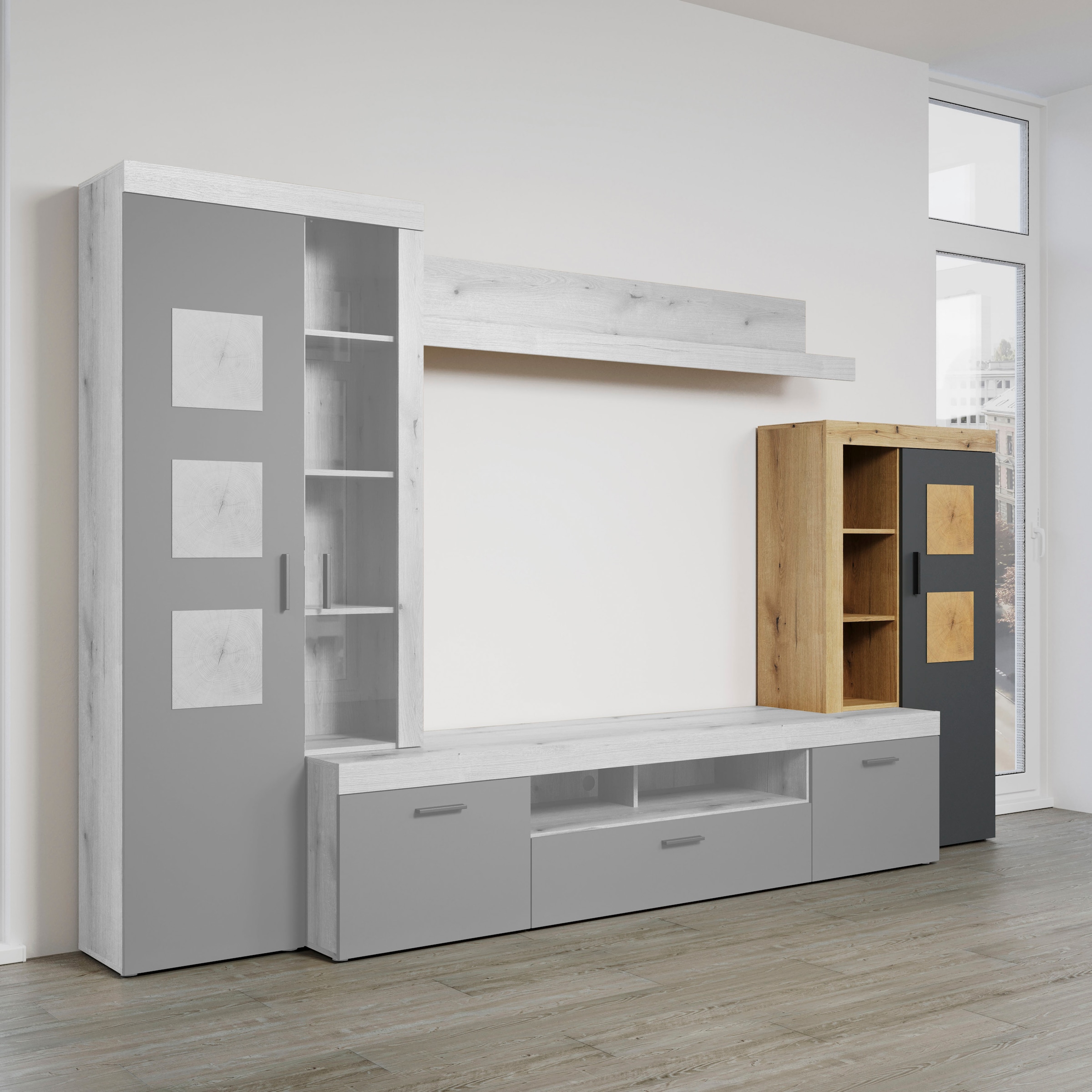 Home affaire Vitrine de rangement »Ghent« Paquet, 1 cuis tlg. avec applications en bois de bout