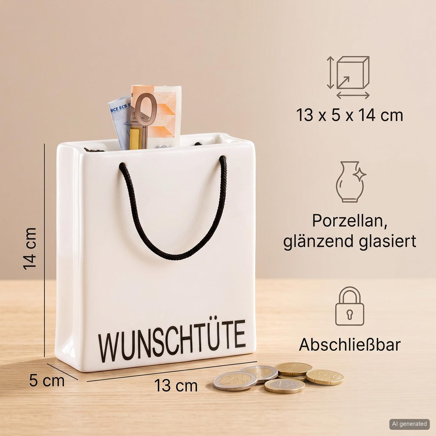 GILDE Aufbewahrungsbox »Spardose  Wunschtüte« Mit Schriftzug, abschliessbar, Moneybox