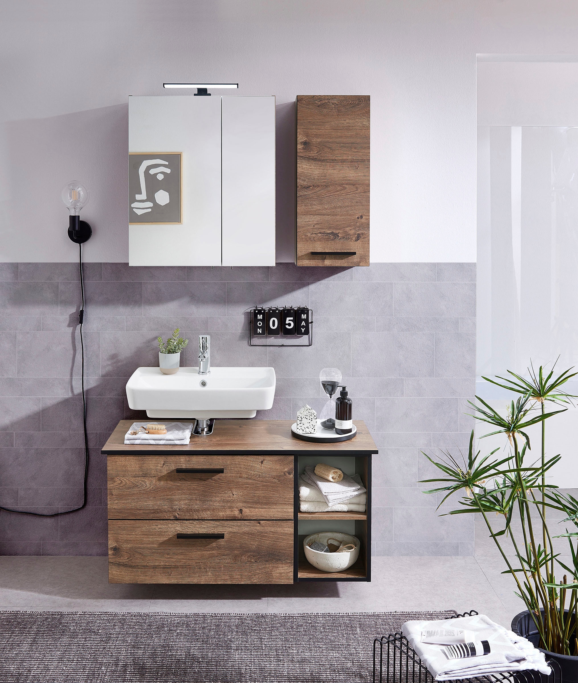 Saphir Unterschrank »Quickset 374 Badschrank mit 2 offenen Fächern, Unterschrankregal« Badezimmer-Regal, Eiche Ribbeck quer Nachbildung, 30 cm breit