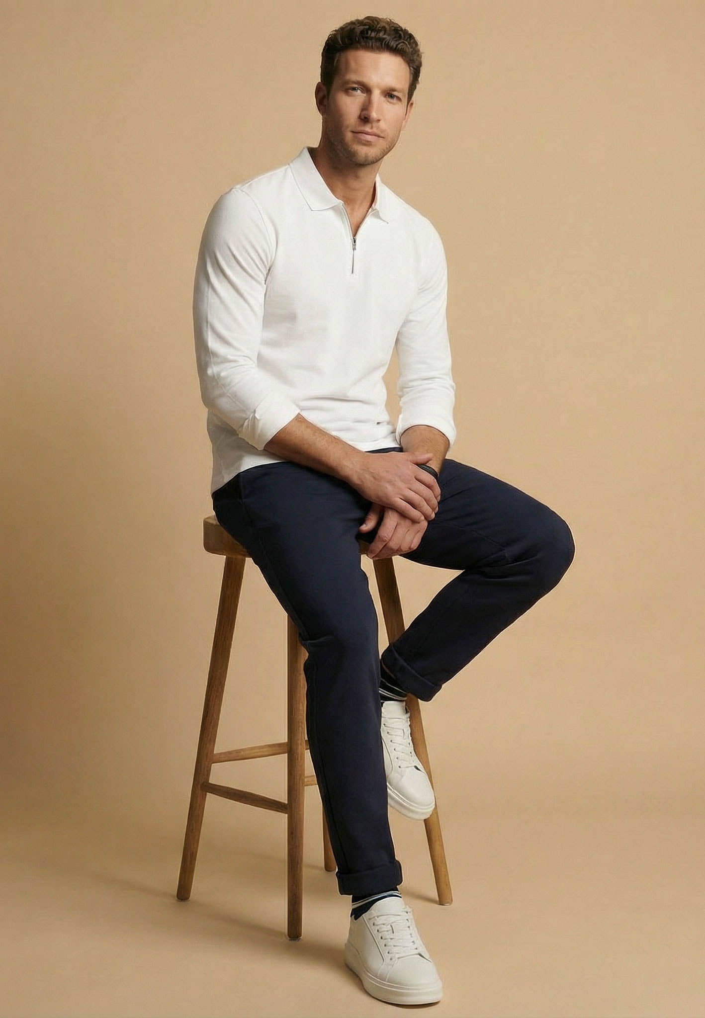 FYNCH-HATTON Langarmshirt normale Passform, mit Zipper, mit Hemdkragen, hüftbedeckende Länge
