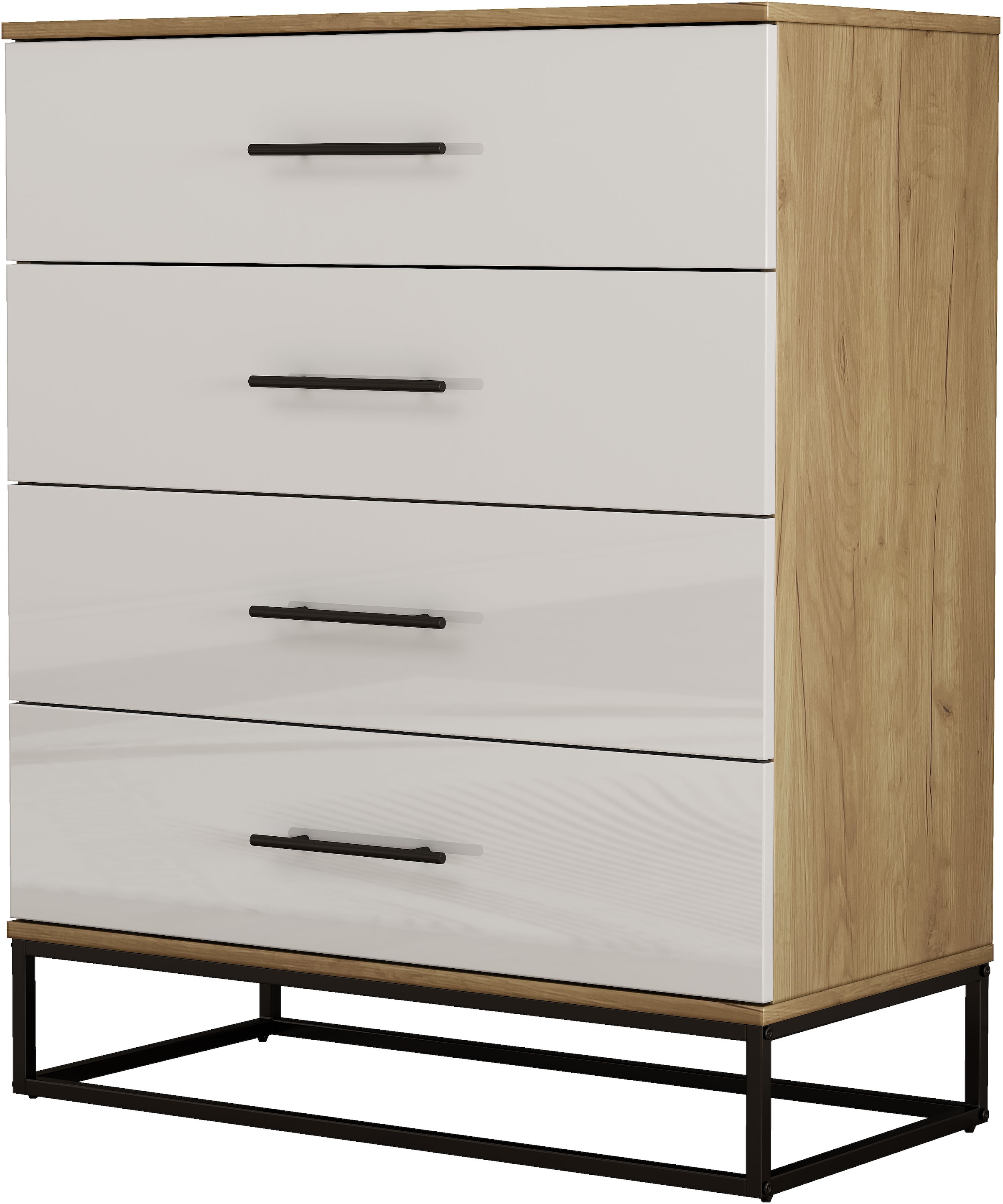 GOODproduct Schubkastenkommode »Lucca Sideboard mit schwarzen Griffen 4 Schubladen Kufengestell« Hochwertige Hochglanzfronten in weiss, 