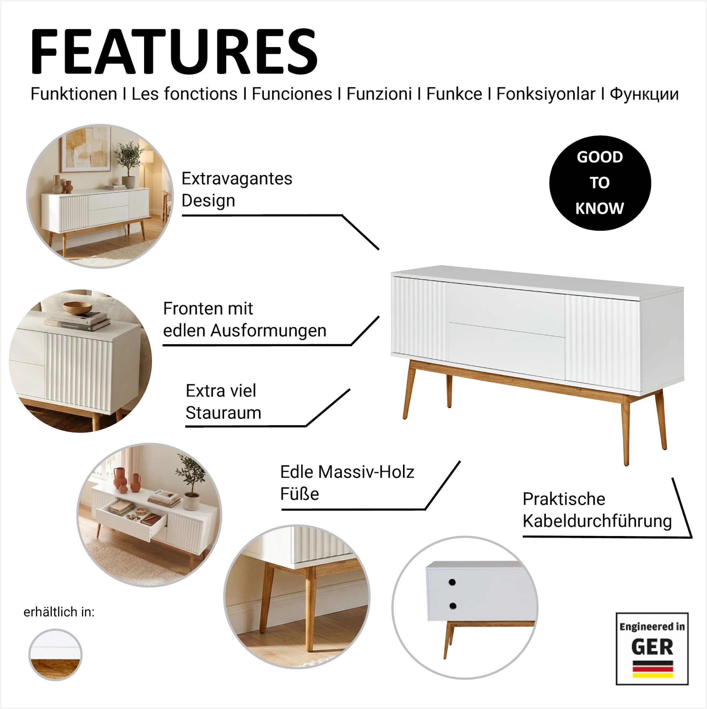 Jahnke Buffet »GRACE SB 150« Buffet bas, 2 portes & 2 tiroirs, design scandinave, largeur : 150 cm