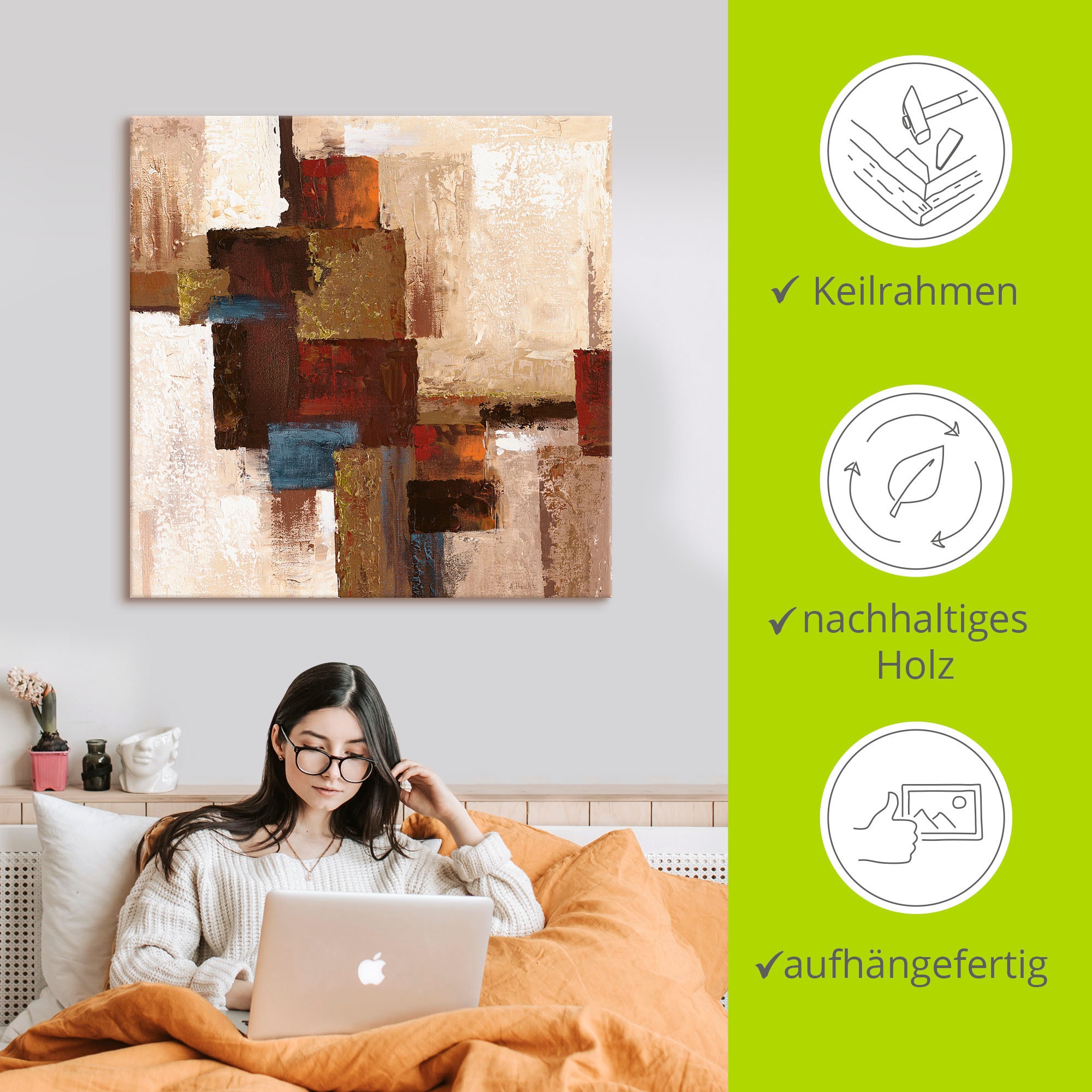 Artland Leinwandbild »Karos Abstrakt I« Muster 1 Stk. tlg. auf Holzrahmen gespannt